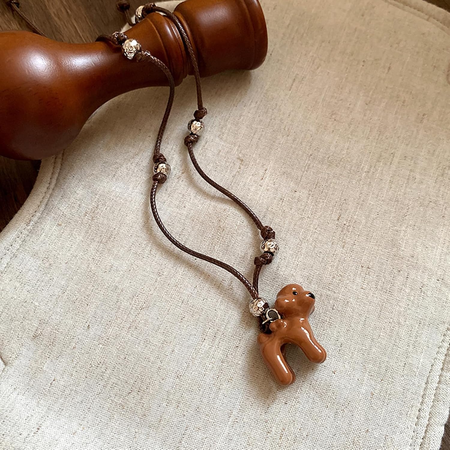 Artistic Drip-Painted Dog Pendant Necklace Adjustable Leather Cord Ceramic Jewelry Stylish Dog Themed Jewelry