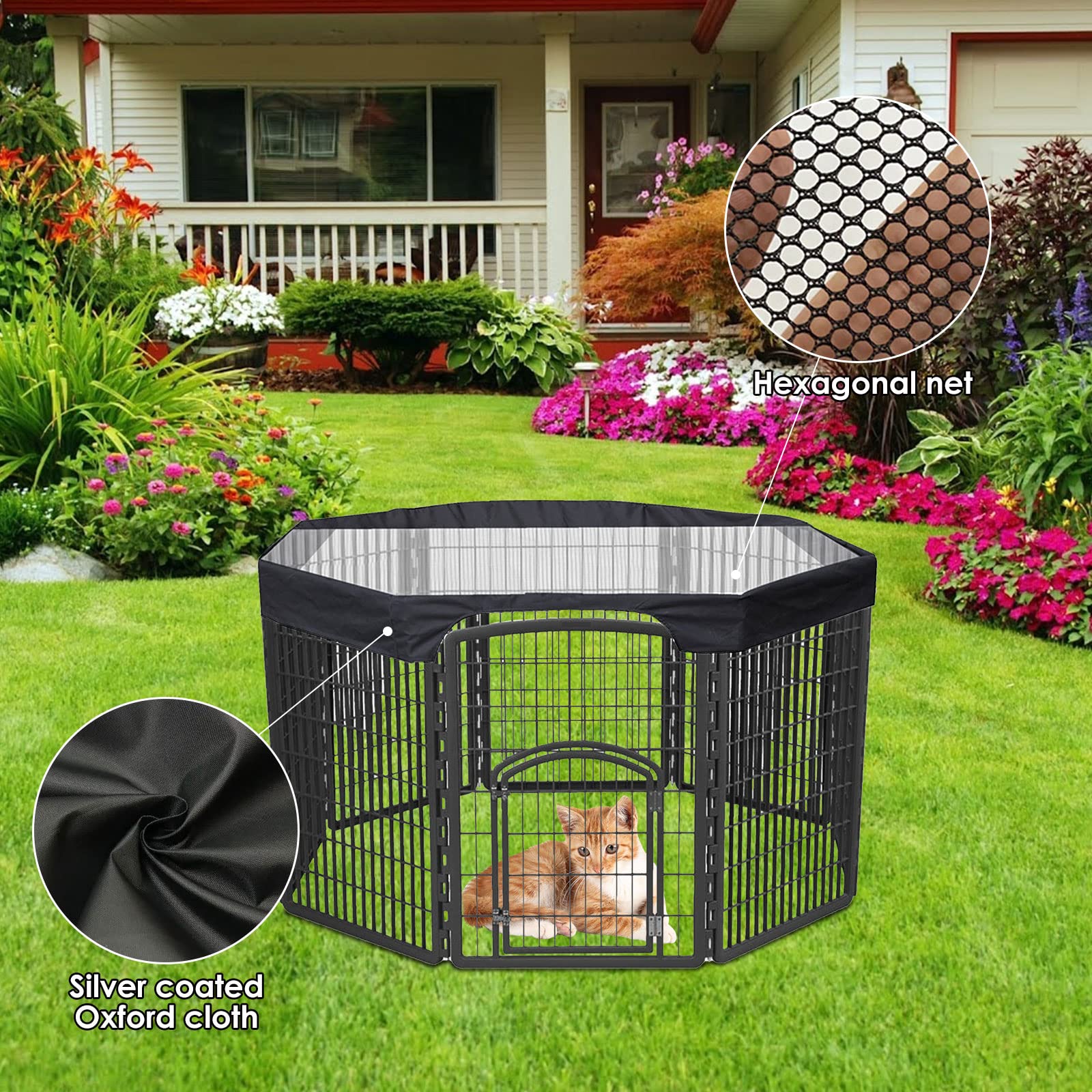 iFCOW Housse de parc pour chien de 61 cm - Housse supérieure résistante au soleil et à la pluie - Pour parc extérieur à 8 panneaux