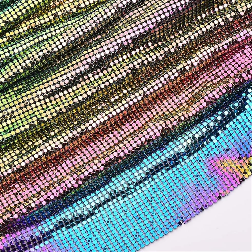 45 * 150Cm Shiny Rainbow Aluminum Mesh Rhinestone Fabric Sewing Metal Trim Crystal Ribbon Silver