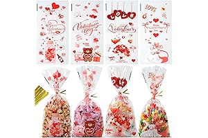 Valentine's Day Candy Treat Delight: 50 Vibrant Cellophane Bags