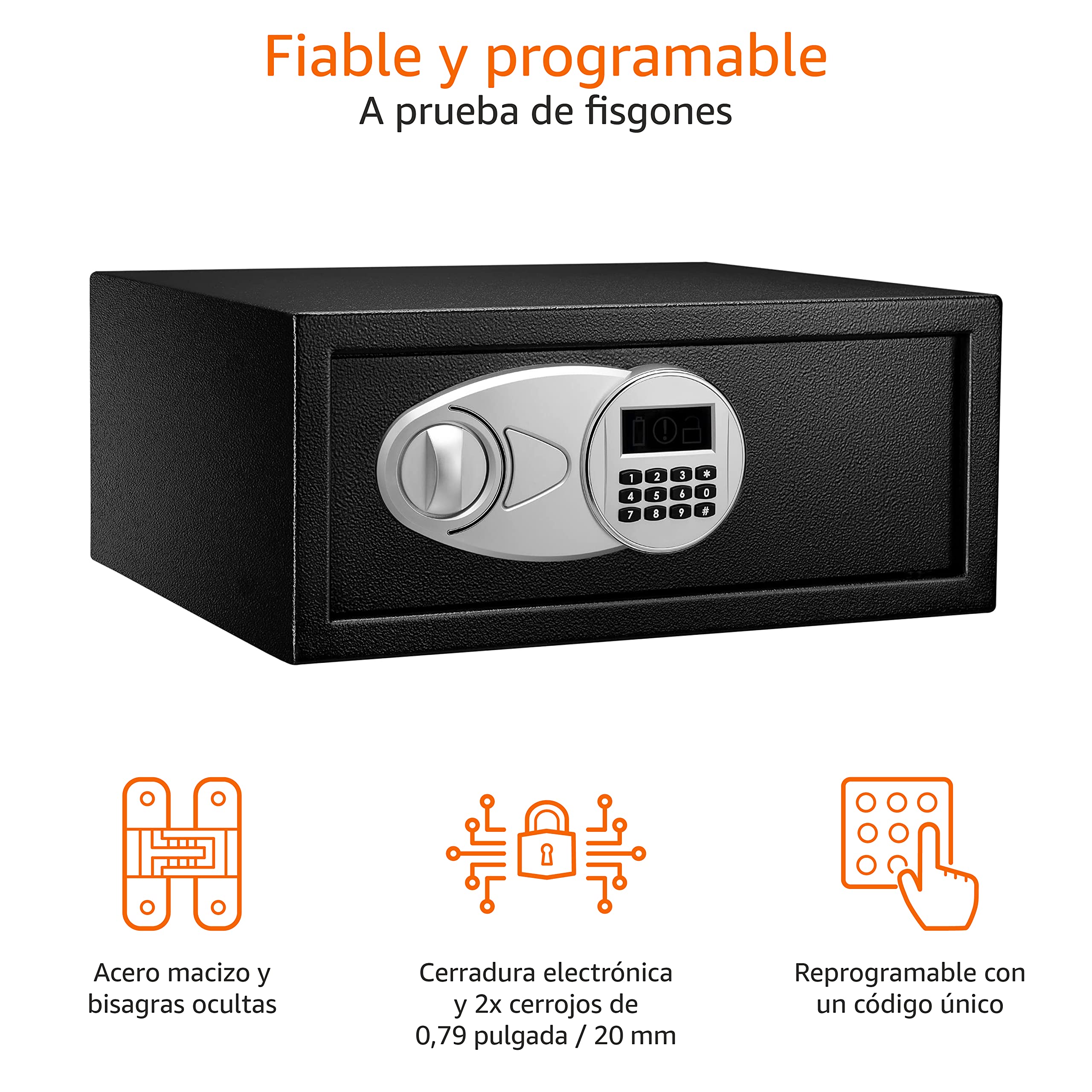 Amazon Basics Caja Fuerte de Seguridad de Acero con Cerradura con Teclado, Protege Dinero, Joyas, Documentos de identificación, 14 l, 35 cm x 25 cm x 25 cm, Color Negro — view 39