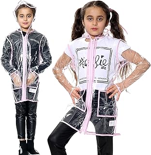 Girls Raincoat EVA Transparent Clear Rainwear Baby Pink Hooded Outdoor Touring Rain Coat for Outdoor Travel Camping Age 5 6 7 8 9 10 11 12 13 Years