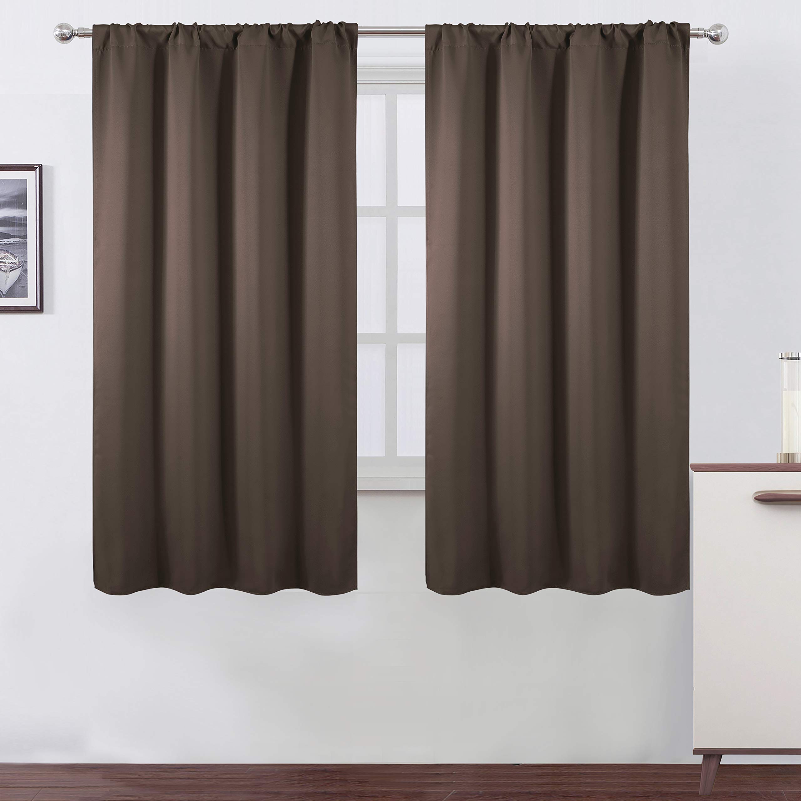 LEMOMO Chocolate Brown Blackout Curtains/38 x 63 Inch/Set of 2 Panels Rod Pocket Room Darkening Curtains for Bedroom