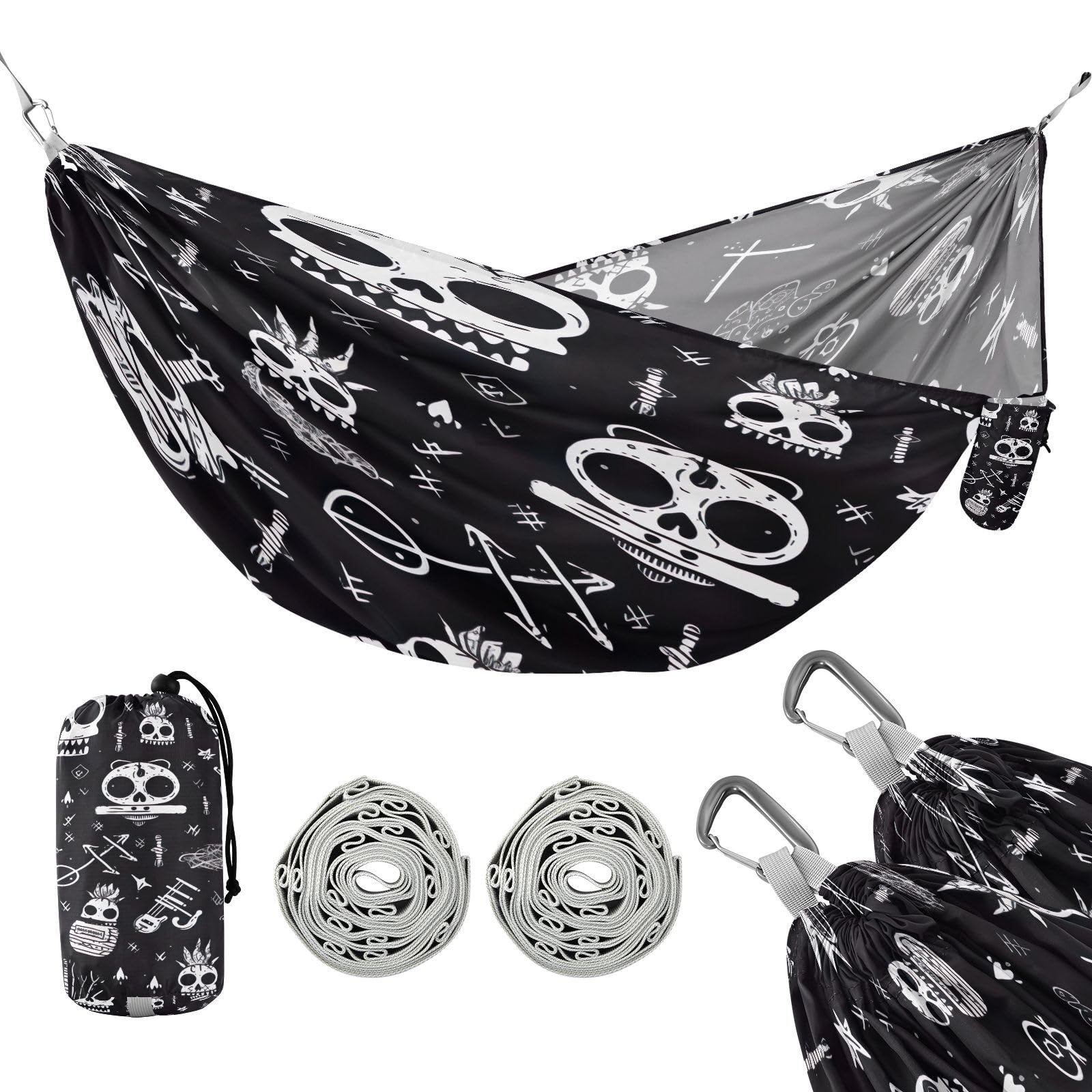 ATTX Colorful Skull Pattern Camping Hammock - Lightweight & Portable Hammocks, Heavy Duty 330lbs Capacity for Indoor, Hiking, Backpacking, Travel, Backyard, Beach#277