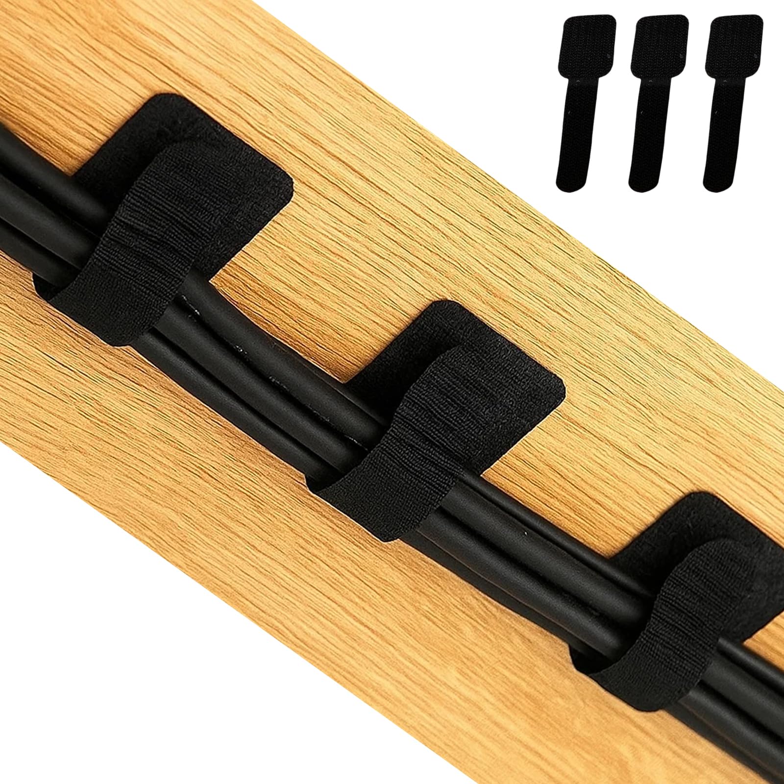 50PCS Under Desk Cable Management, Self Adhesive Cable Tidy Clips Straps, Hook and Loop Cable Ties for Wire Organiser, Cord Management, Under Desk Storage, Black