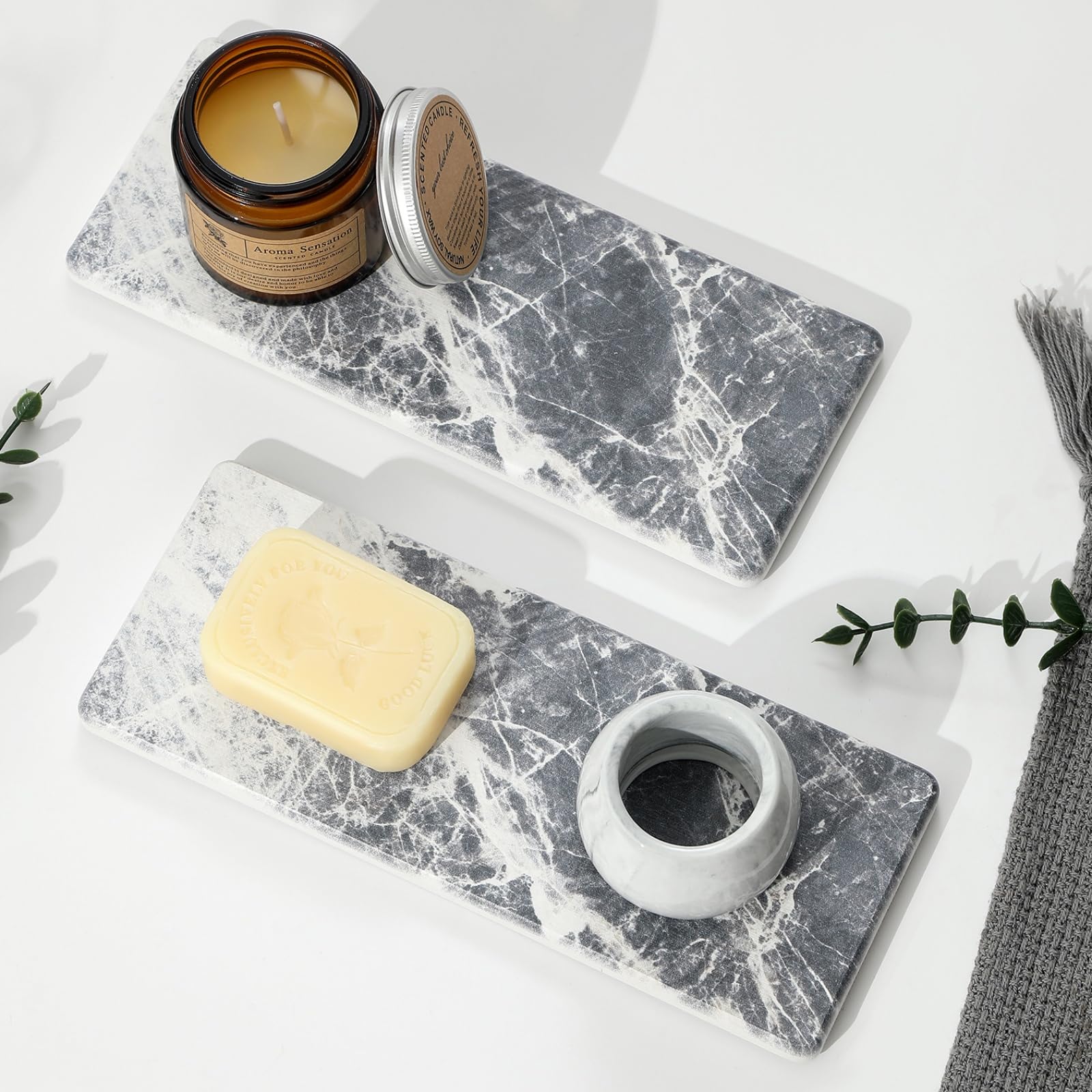 Razborci 2-Pack Diatomite Stone Drying Trays – Water Absorbing Sink Organizer, White - View #11