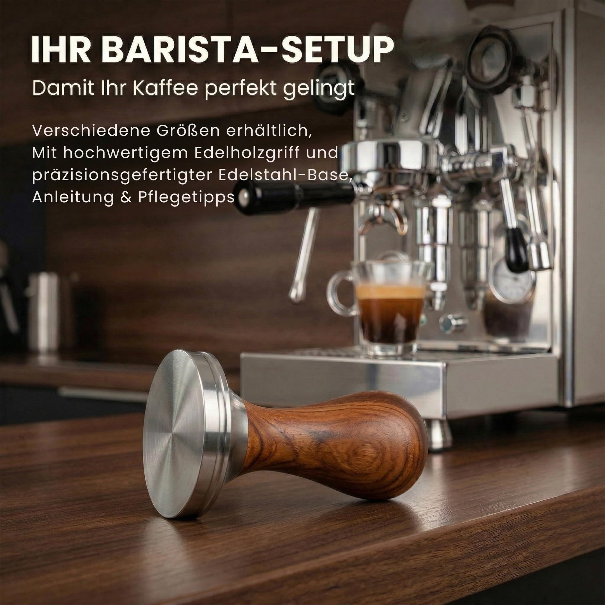 'Scarlet Espresso Classic – Prensador con marrón/negro inoxidable mango de madera para cafeteras, Set Ebenholz - Schwarz + Tamper Ablage, 41 mm