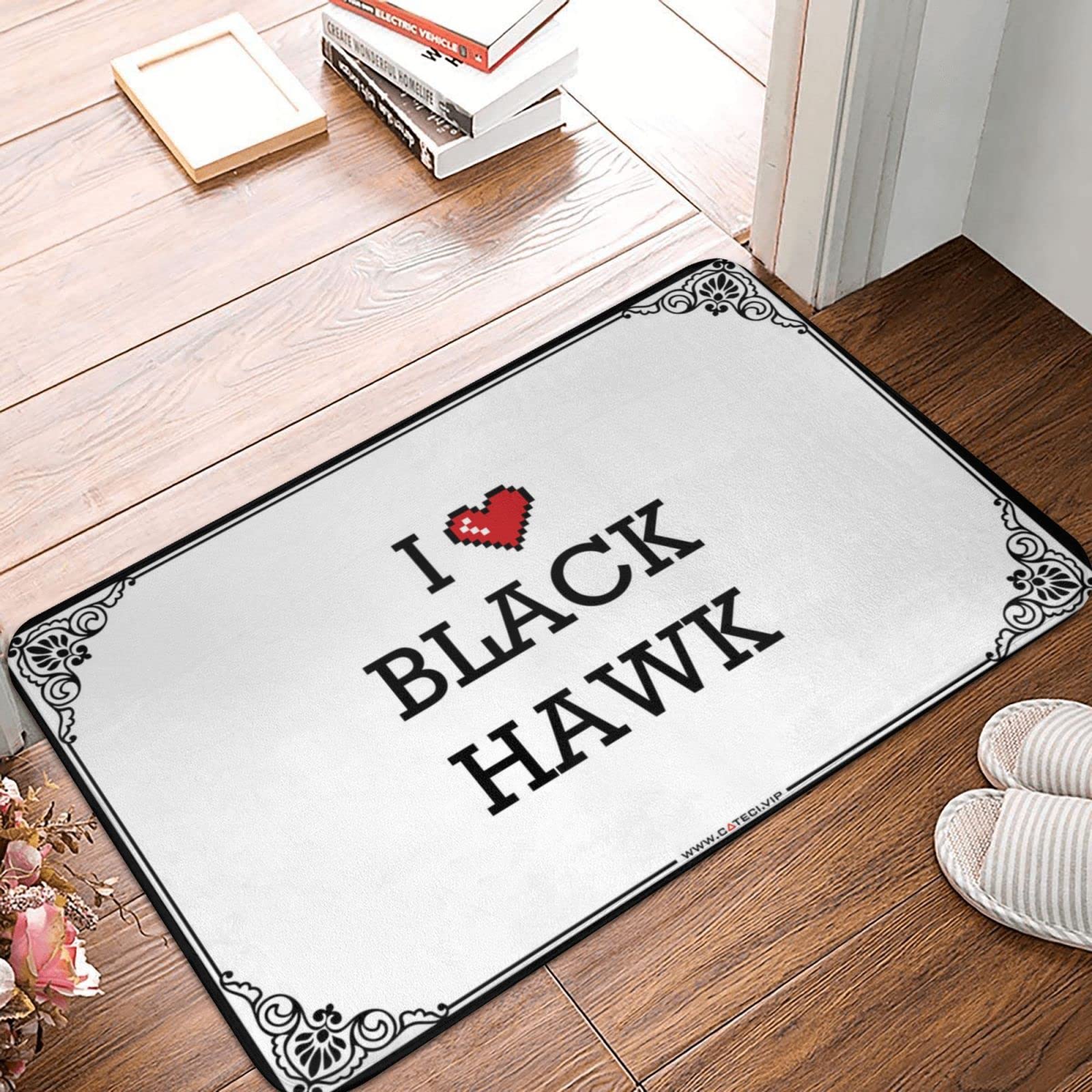 Paillasson chambre garçon I Love Black Hawk tapis mat 65x90cm