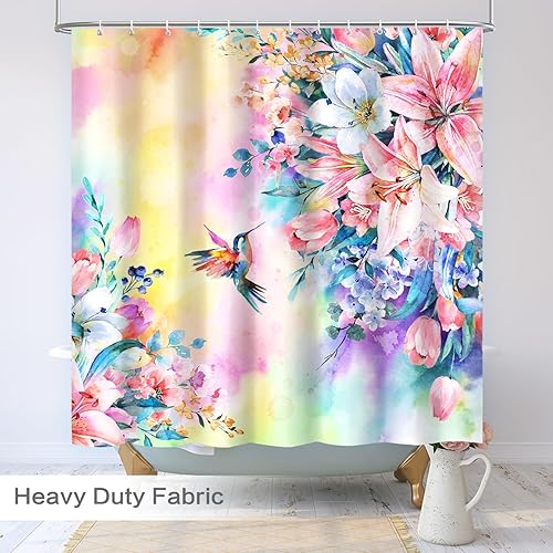 Miniatura 7 de Vimorco Cortina de ducha de colibrí, cortina floral para baño con 12 ganchos, tela de poliéster decorativa para el hogar, lavable a máquina,