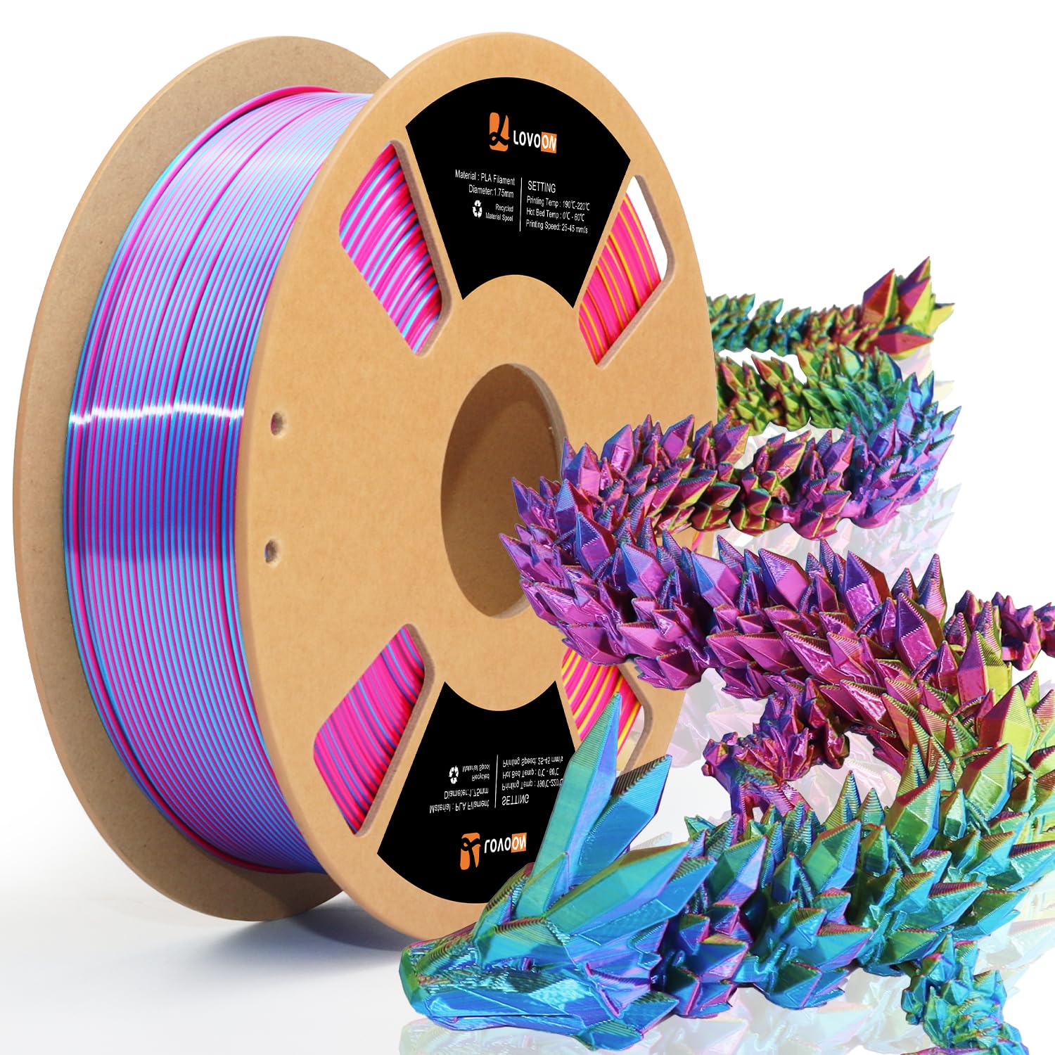 LOVOON PLA 3D Printing Filament 1.75MM Tricolor Change by Angle Filament PLA Multicolor Silk pla Filament, Fit Most FDM Printers and 3D Pen, Silk Rose