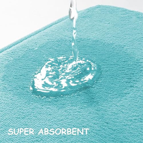Miniatura 5 de YIHOUSE Tapete de baño de espuma viscoelástica extra grueso, 20 x 32 pulgadas, color verde azulado, ultra suave, antideslizante, súper absorbente,