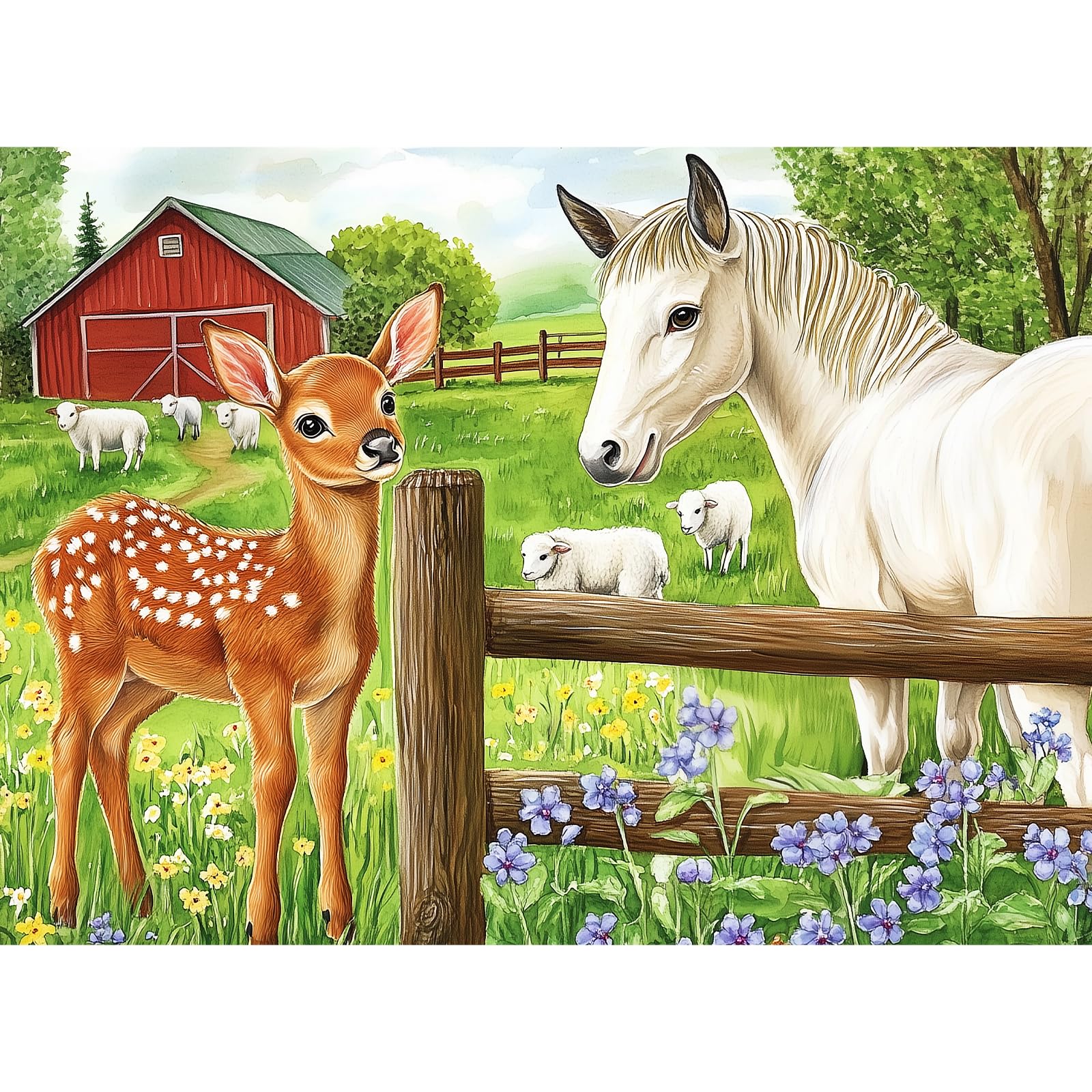 300 Pieces Puzzle for Adults-Deer Jigsaw Puzzle-Farm Horse Puzzles for Kids Ages 8-10-Animal Pet Lover Challenging Puzzles for Friends Family Activity