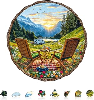 Wooden Puzzles for Adults, Travel in the Mountains Wood Puzzles Adult, Unique Animal Shaped Wooden Jigsaw Puzzle, Creative Gifts for Friends/Family/Puzzle Lovers, Home Decor(S-8.5 * 8.4in 100pcs)