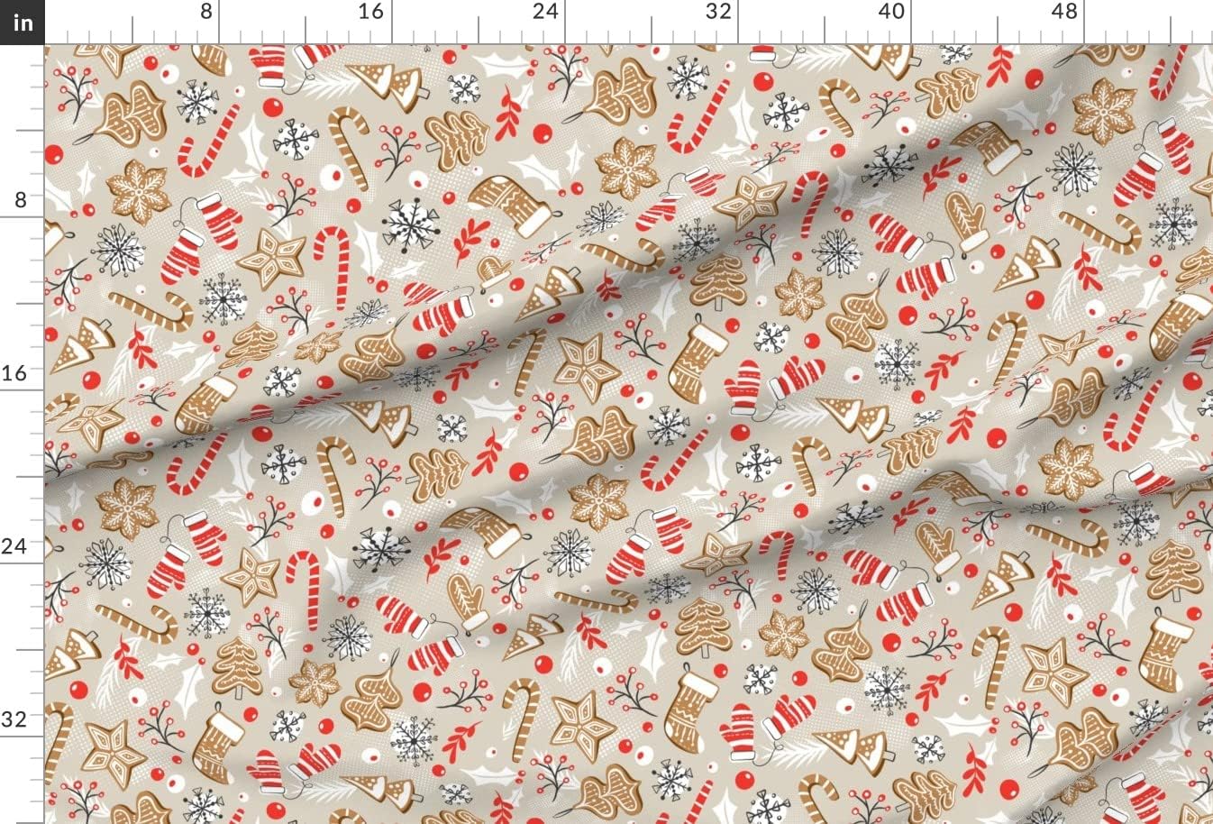 Spoonflower Fabric - Gingerbread Dreams Tan Christmas Holiday Baking Cookies Retro Seasonal Printed on Minky Fabric by The Yard - Sewing Baby Blankets Quilt Backing Plush
