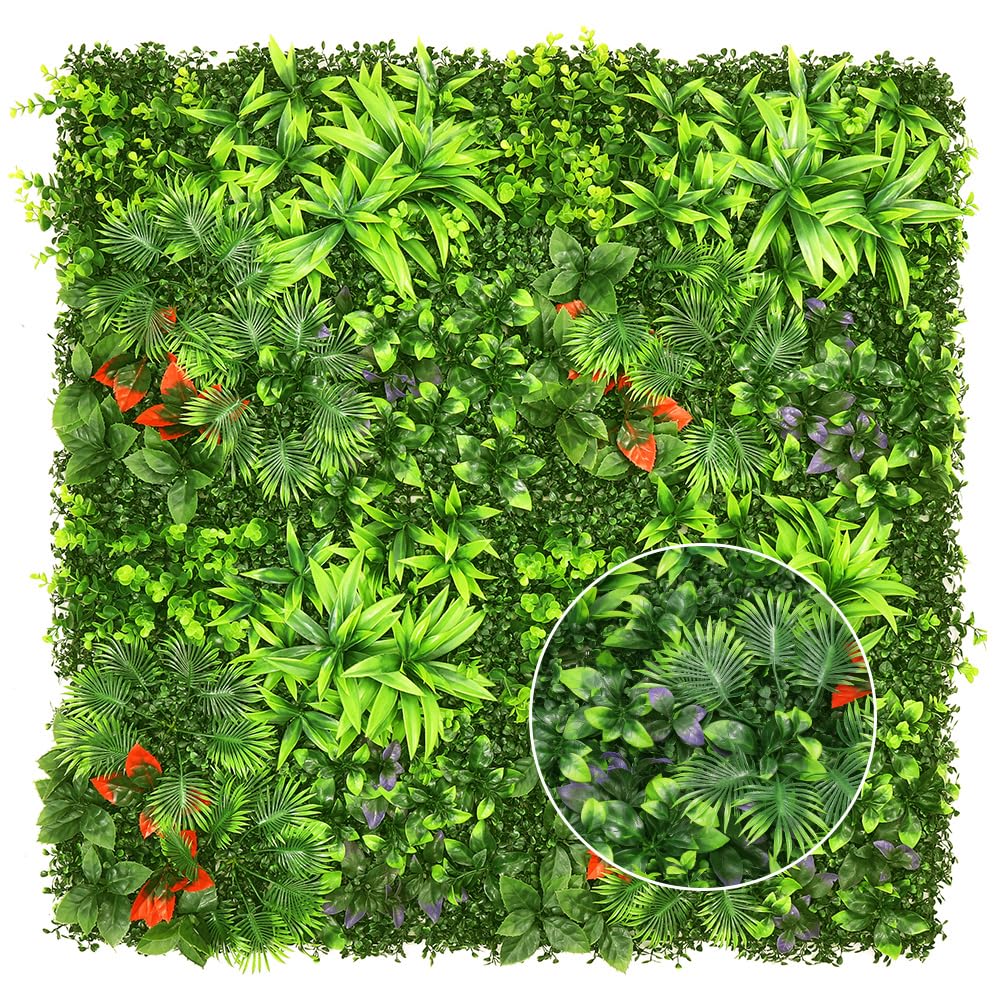 100X100CM Artificial Hedge Grass Wall, Artificial Plant Flower Living Wall Panels, Garden Fence Covering Decoration for Indoor or Outdoor Garden Home Wedding Decor (07)
