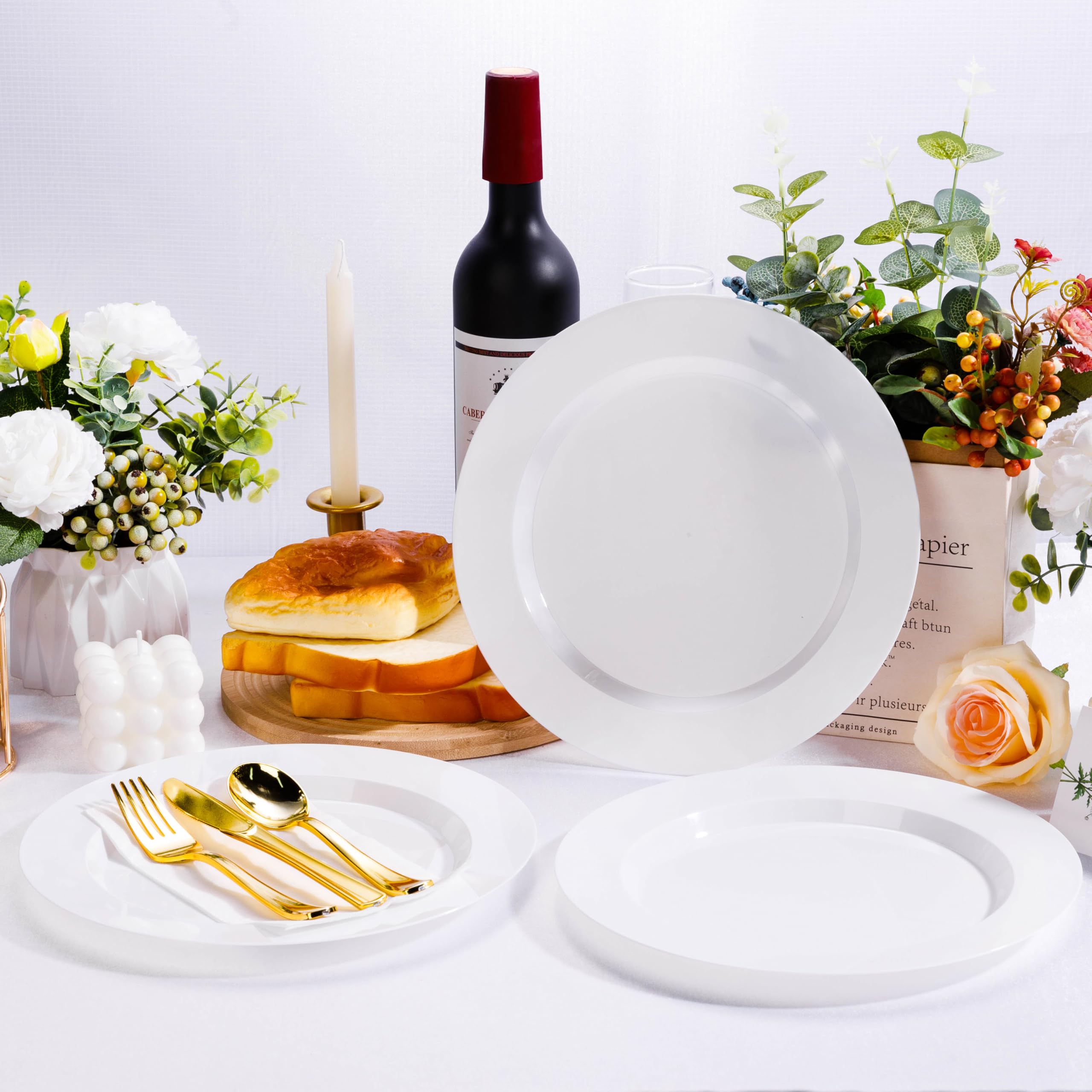 White Plastic Plates - 100 Pack for Parties & Events -5