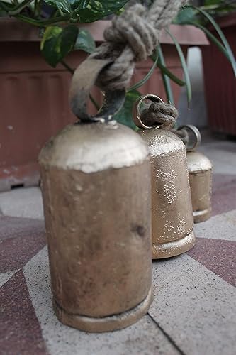 Miniatura 4 de Mango Gifts Harmony - Juego de 3 campanas de vaca vintage con acabado dorado antiguo (campanas cilíndricas)