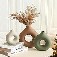 Vista 8 de Jarrón de Cerámica Decoración de Mesa para el Hogar - Juego de 3 Pequeños Jarrones de Flores Decoraciones de Centro de Mesa para Sala de Estar