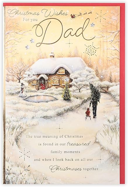 Clintons: Dad Snowy Cottage Scene Christmas Card, Multi-Colour, 155 x 235 (1181308)