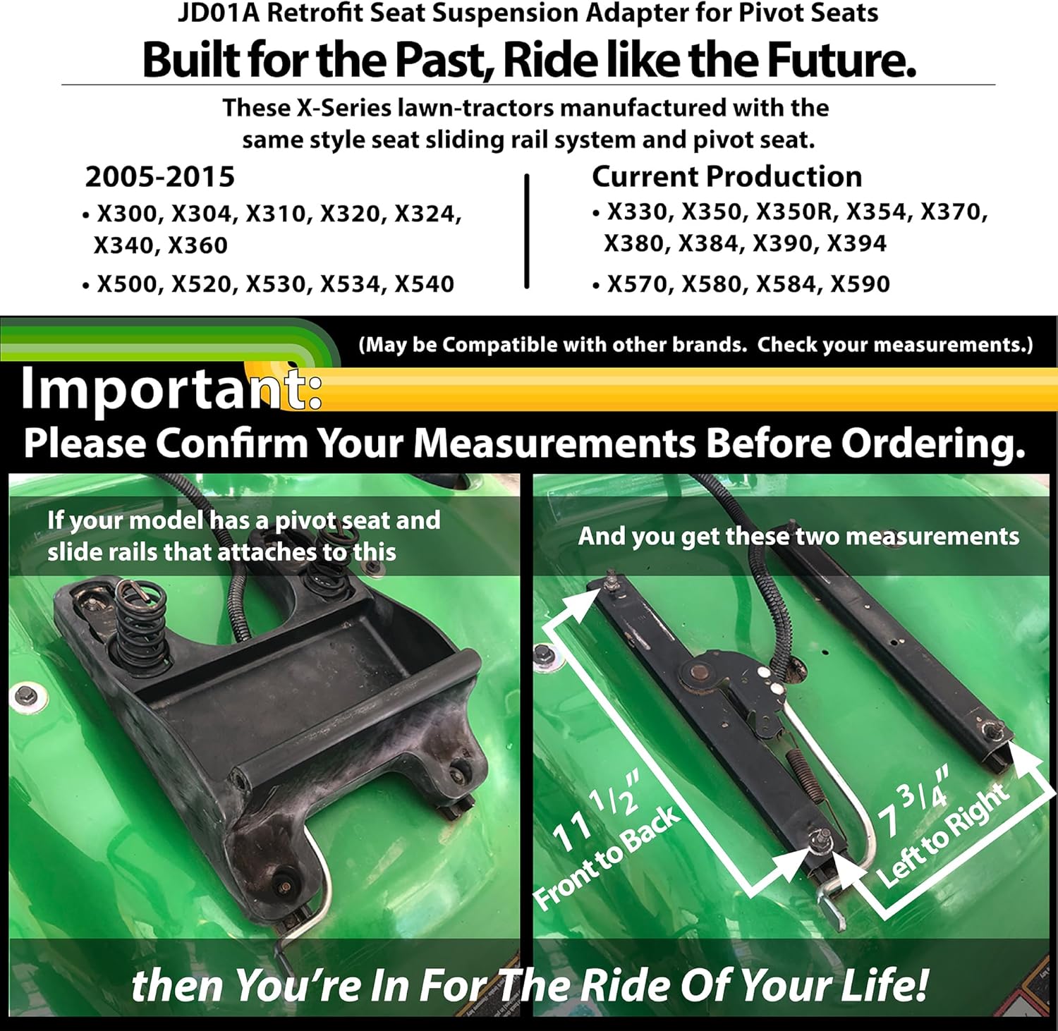 JD01A Seat Suspension Adapter Compatible with John Deere X300 & X500 Select Series | Retains Factory Slide Rails & Pivot Seat | Easy Install | USA Steel