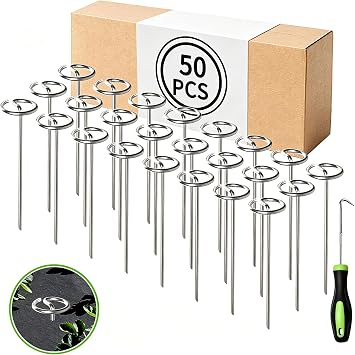 Landscape Fabric Stake, 6-inch Galvanized Round Head Landscape Nail Steel Anti Bending Weed Barrier Stake, Used for Plant Cover, Lawn, Fence, and Ground Garden Stake 50