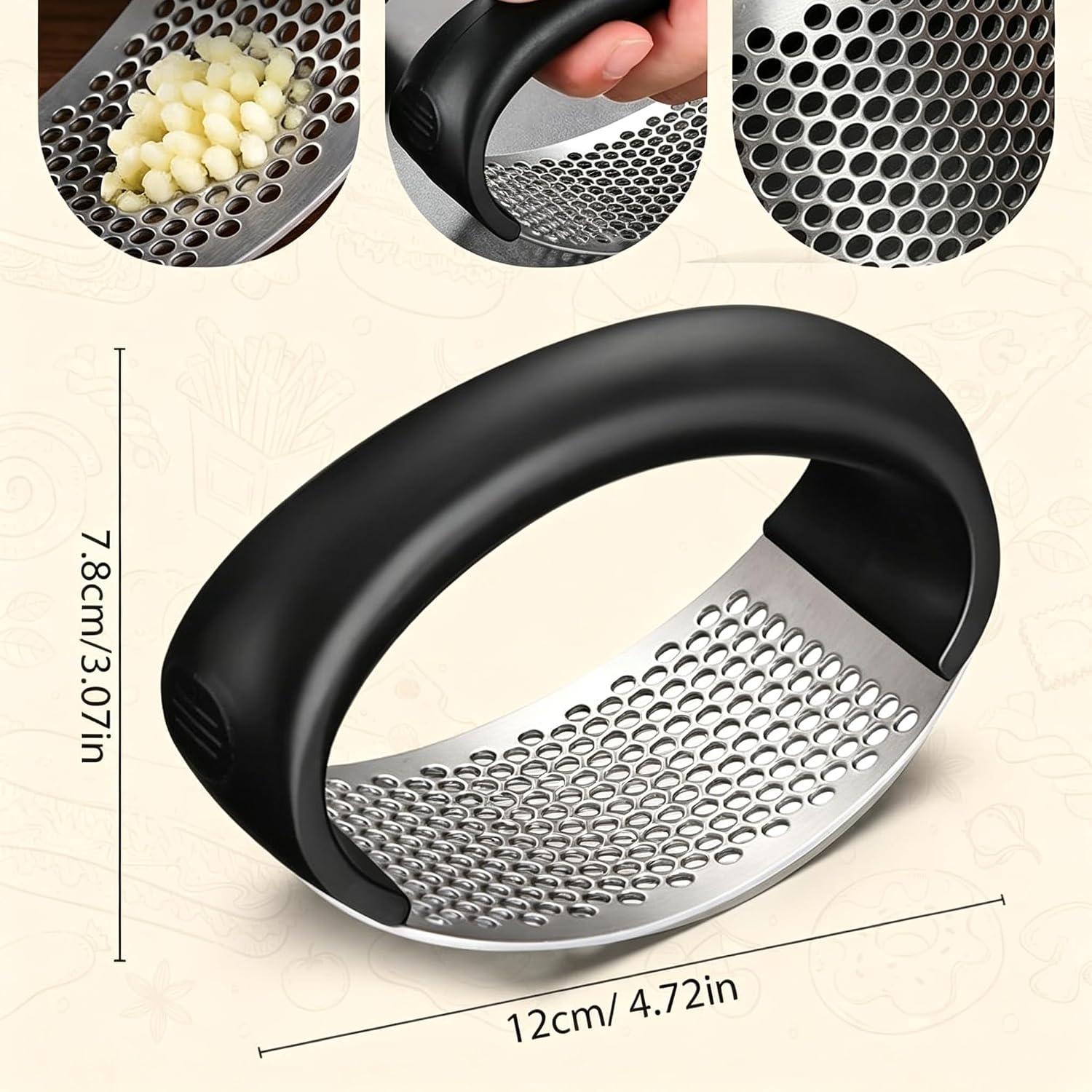 Generic 304 Stainless Steel Garlic Press, Ergonomic Manual Garlic Crusher Rocker, Dishwasher Safe Kitchen Tool for Garlic & Ginger (1)