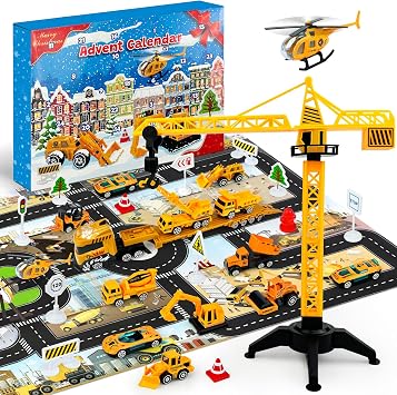 Advent Calendar 2026 for Kids Boys - Alloy Construction Vehicle Toys Set Plus a Mat, 24 Days Christmas Engineering Truck Cars Countdown Calendar for Toddler, Xmas Gifts Stocking Stuffers for Ages 3-8