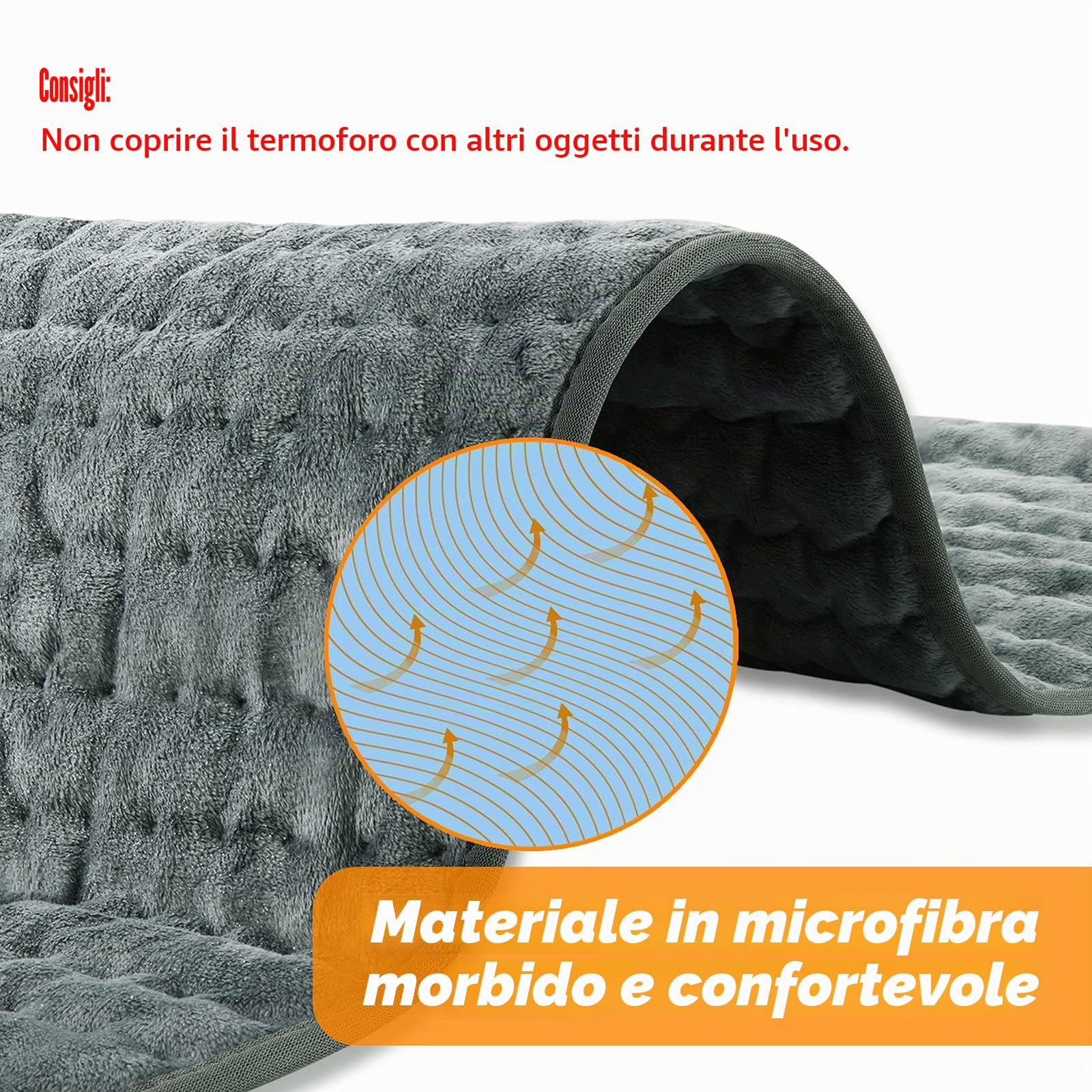 Termoforo Elettrico, Pad Elettrico con Spegnimento Automatico e 6 Livelli di Temperatura, Pad Riscaldante per Schiena, Spalla, Pancia Tecnologia di Riscaldamento (Gris Oscuro, 30x60 cm)
