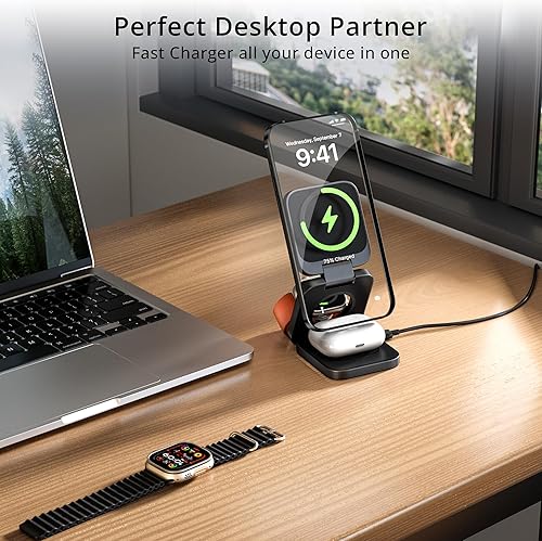 Miniatura 6 de Soporte de cargador inalámbrico 3 en 1, cargador magnético LULULOOK de 15 W, estación de carga rápida inalámbrica para iPhone 161514, cargador de