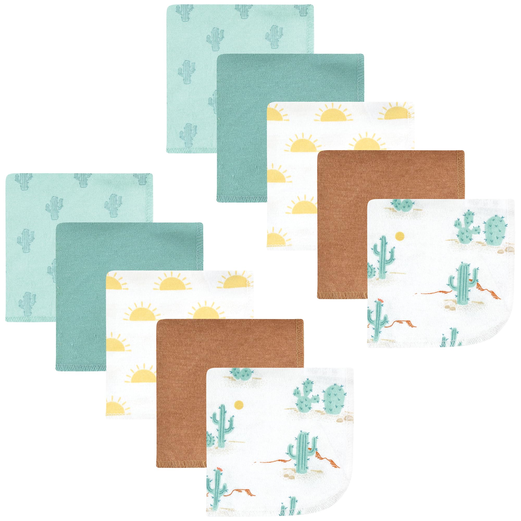 Hudson Baby Unisex Baby Flannel Cotton Poly Washcloths, Desert Cactus 10 Pack, One Size