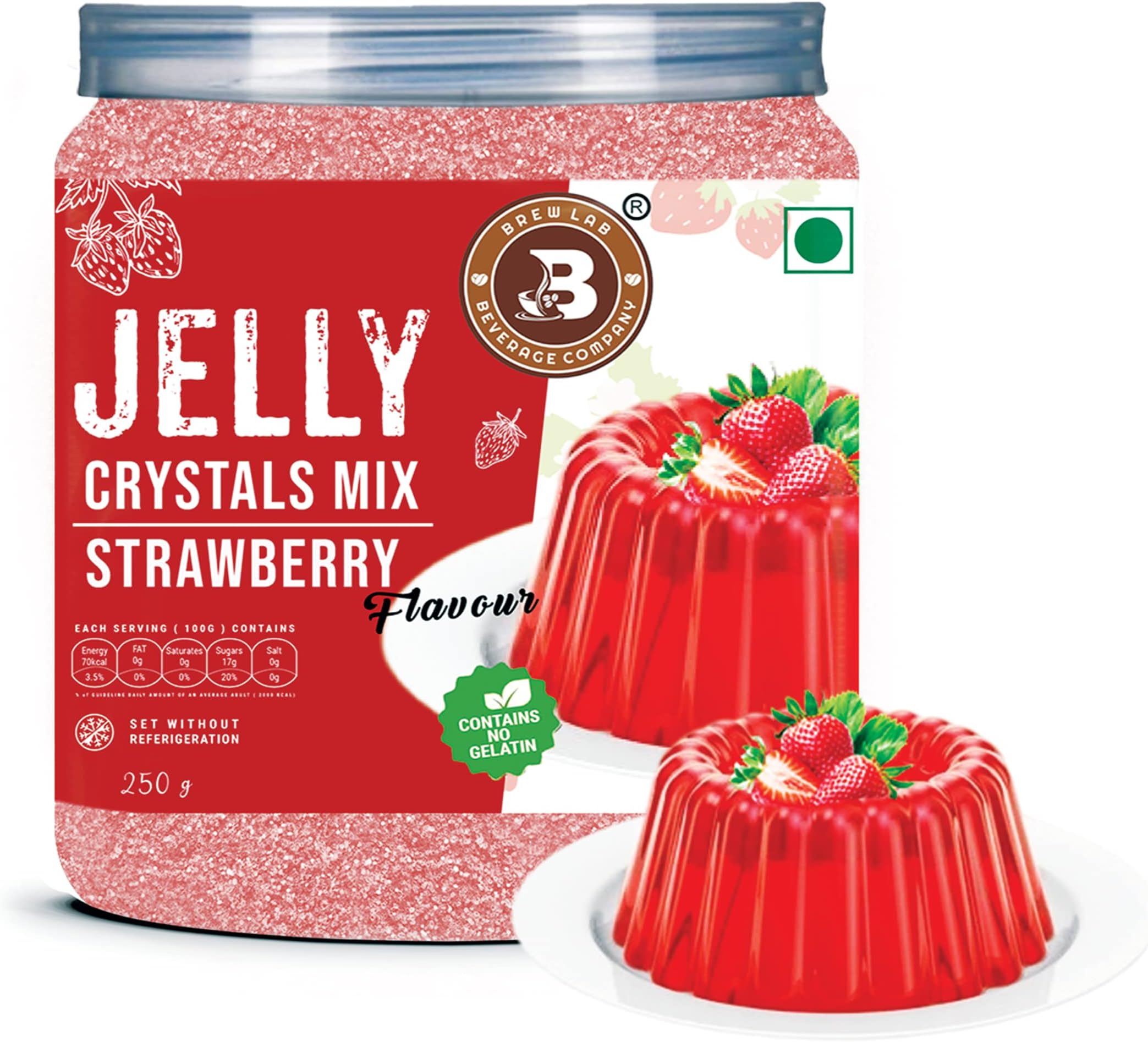 Brew Lab Jelly Crystal Mix For Making Jelly -Strawberry Flavor | Easy To Make | No Gelatin 250 g