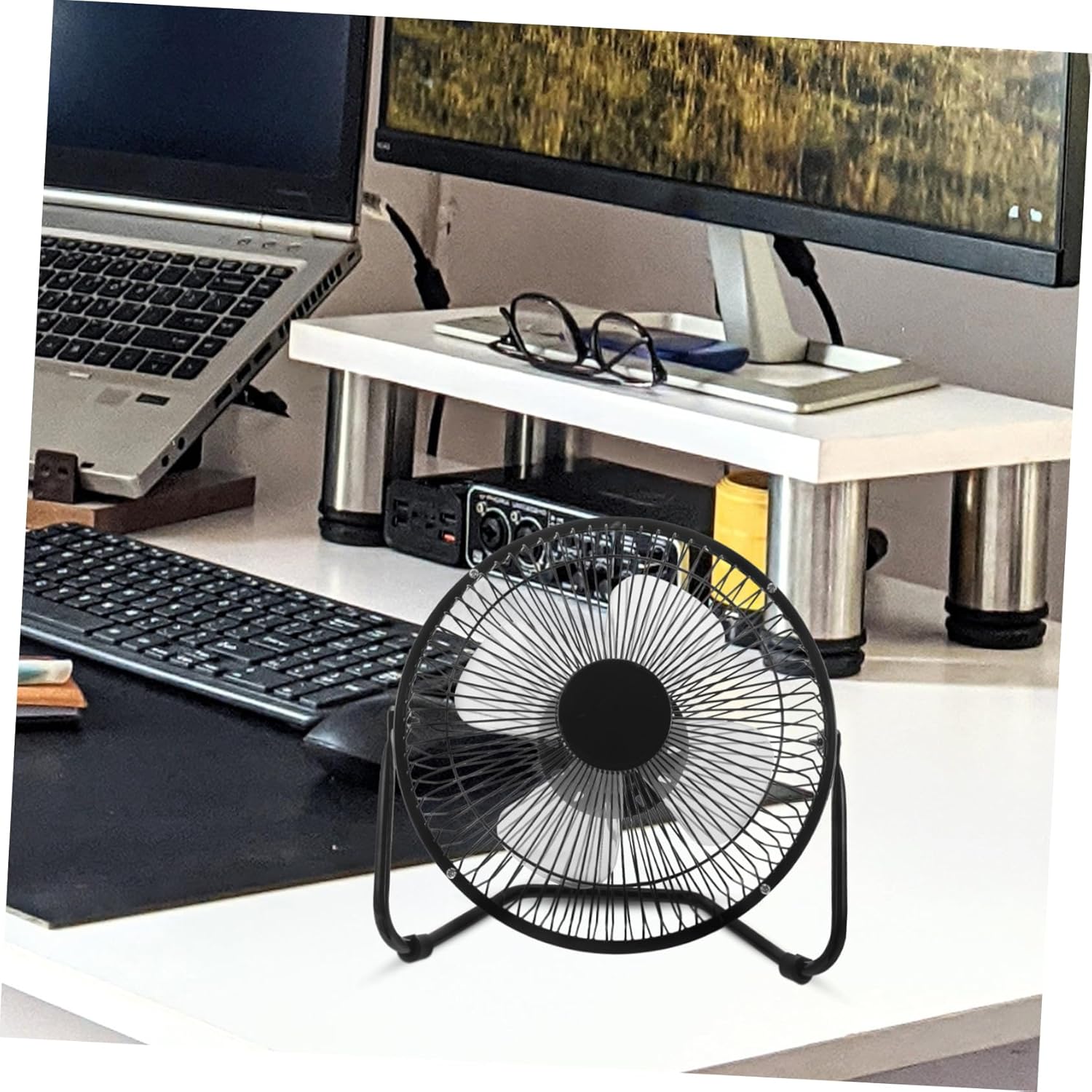 Homoyoyo 360° Rotating Mini Fan Desk Cool Lightweight Metal Retro Fan for Laptop Pc Home Office Instant Cooling
