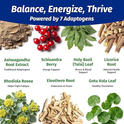 Miniatura 5 de 1 Body Suplemento complejo adaptógeno con Ashwagandha - Suplemento de apoyo para el estado de ánimo, la concentración y la energía para hombres y