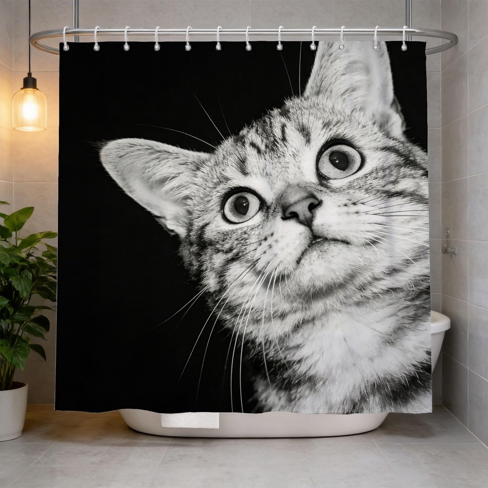 Hongduo 3D Cat Shower Curtain for Stalls Bathtubs Simple Bathroom Decor Shower Curtain Set Polyester Fabric Waterproof 180x200cm/71X79 Inch with Hooks