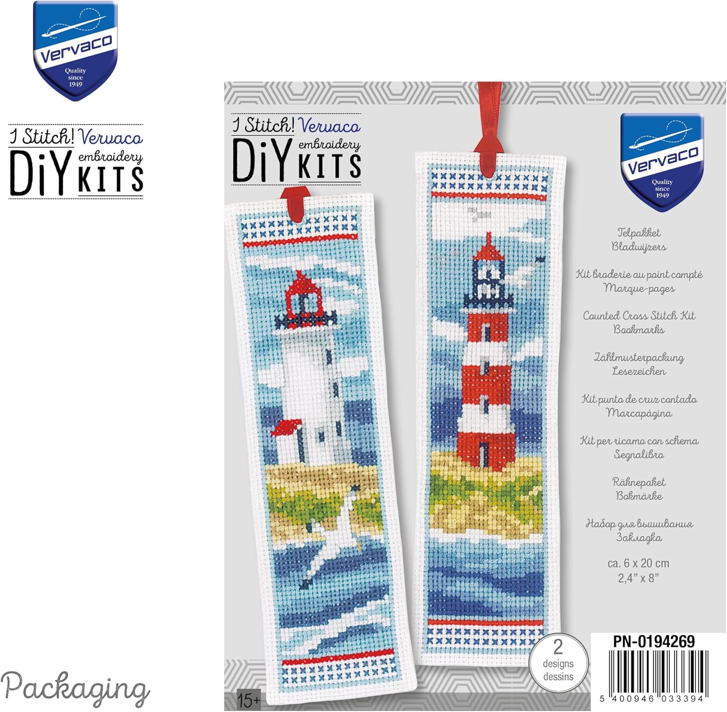 Vervaco Bookmark Counted Cross Stitch kit Lighthouses Set of 3, 6x20cm, DIY