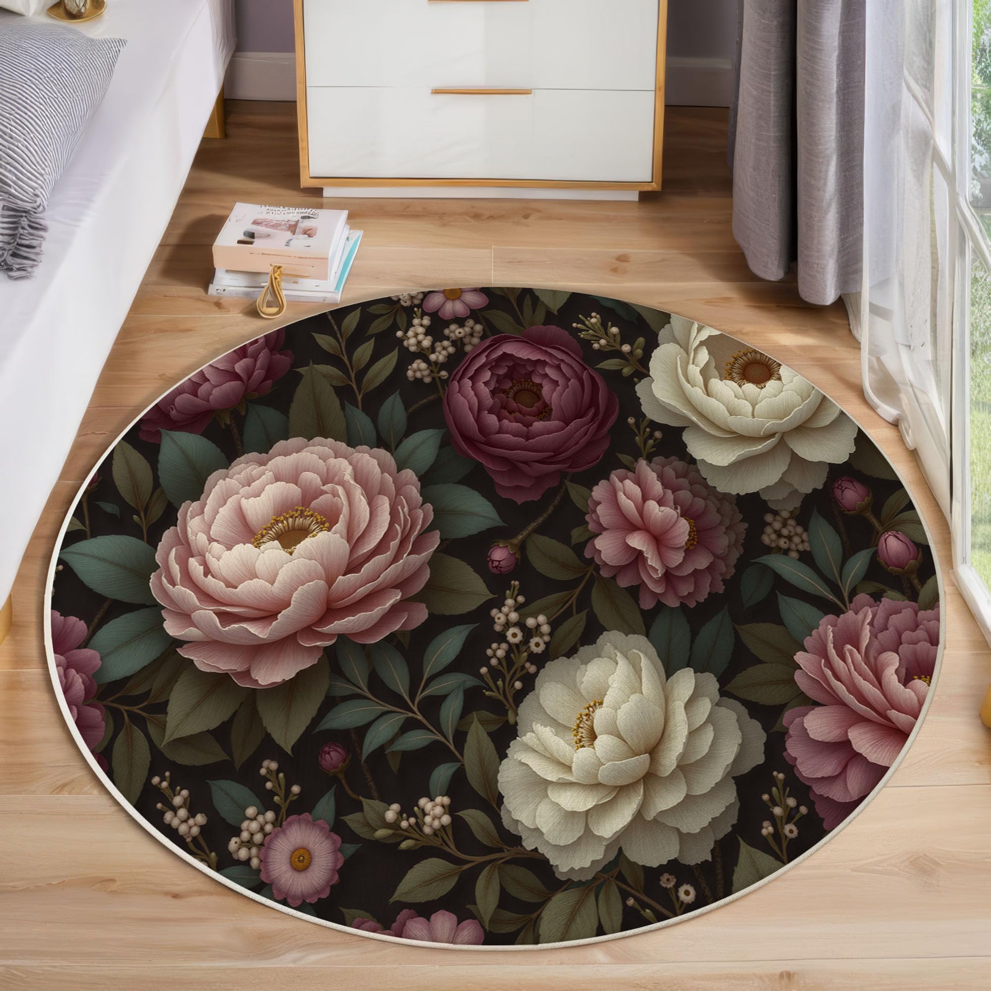 Tapis rond de foyer d'entrée lavable 140cm chambre cuisine bureau