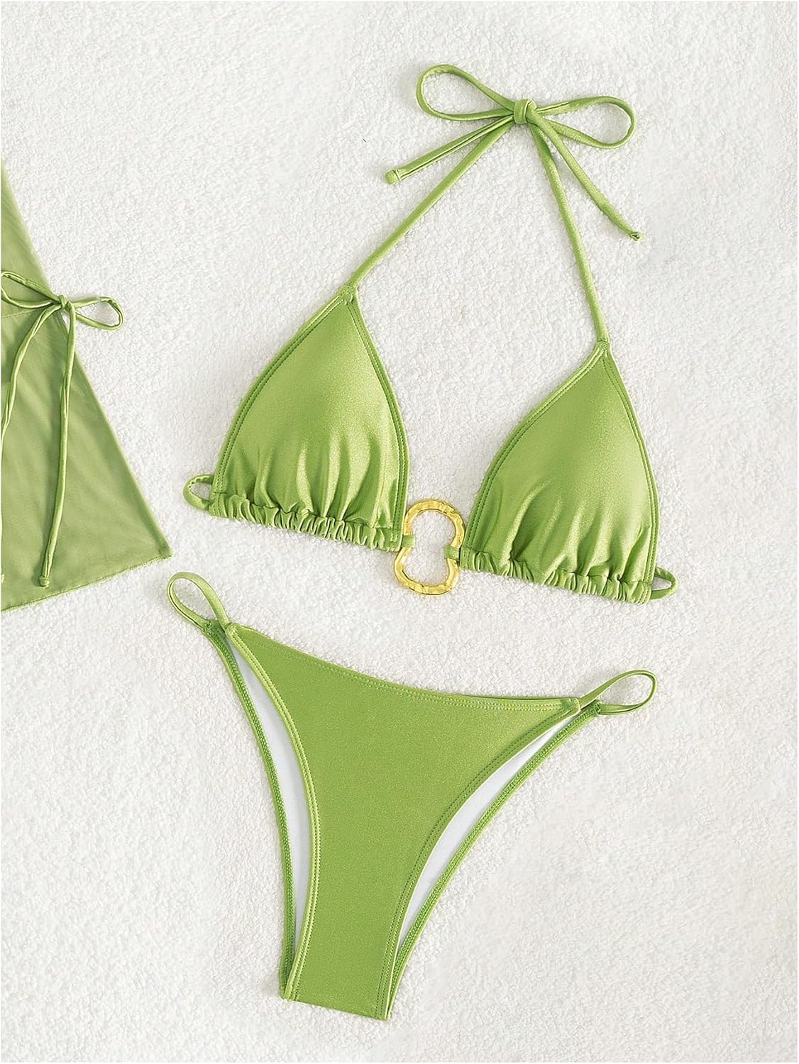 SweatyRocks Women's 4 Piece Swimsuits Halter Bikini Sets with Drawstring Sheer Mesh Cover Up Bathing Suit - Image 5