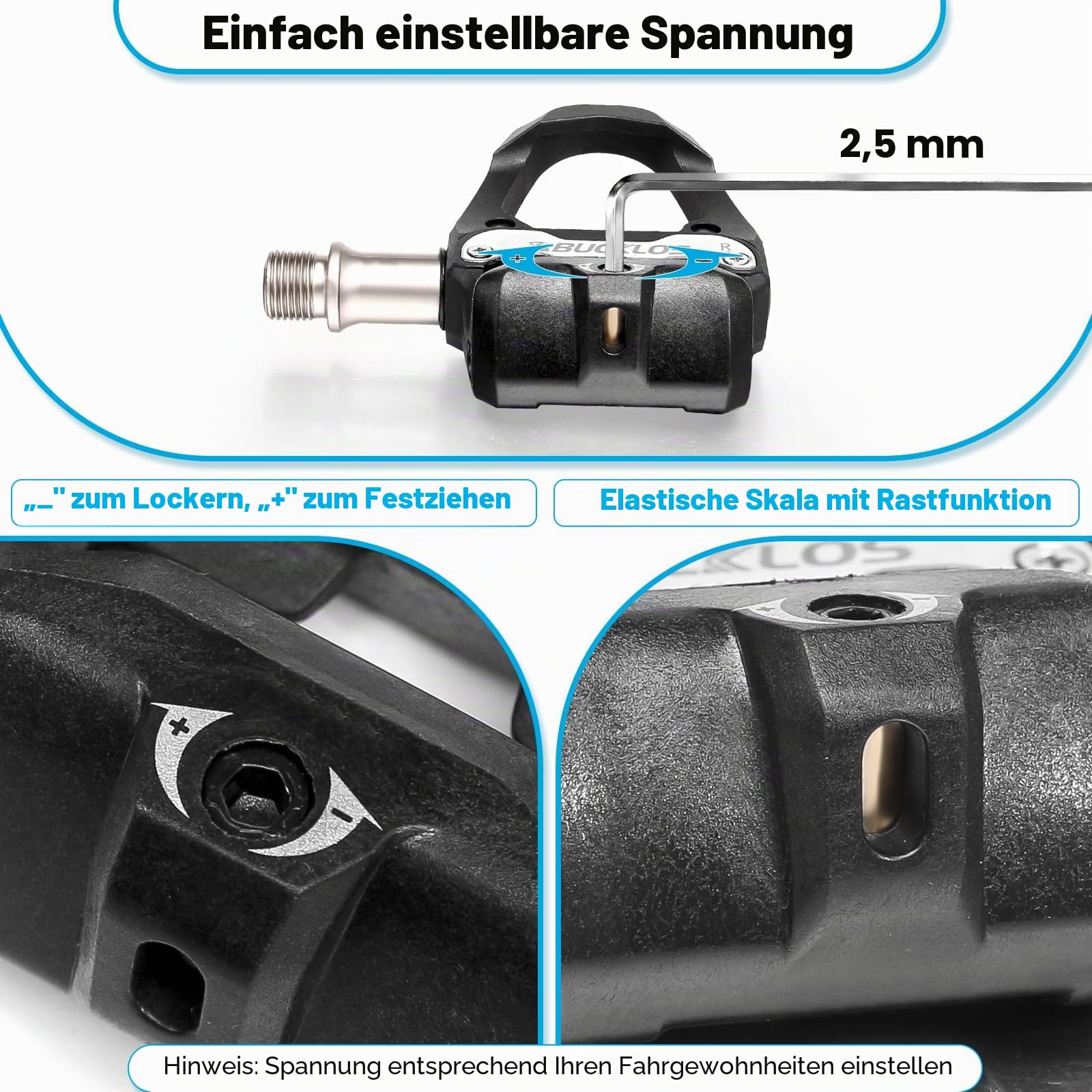 Bucklos Look Delta, SPD Spin Bike Fahrrad-Pedale – kompatibel mit Peloton & Shimano SPD Fit Rennrad/Indoor Outdoor Radfahren (9/16 Zoll Clips Pedalersatz)