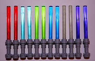 LEGO Lightsaber Lot of 12 ~ 6 2 Red, 2 Light Blue, 2 Cobolt Blue, 2 Dark Purple, 2 Bright Green and 2 Glow in The Dark with Grey Hilts