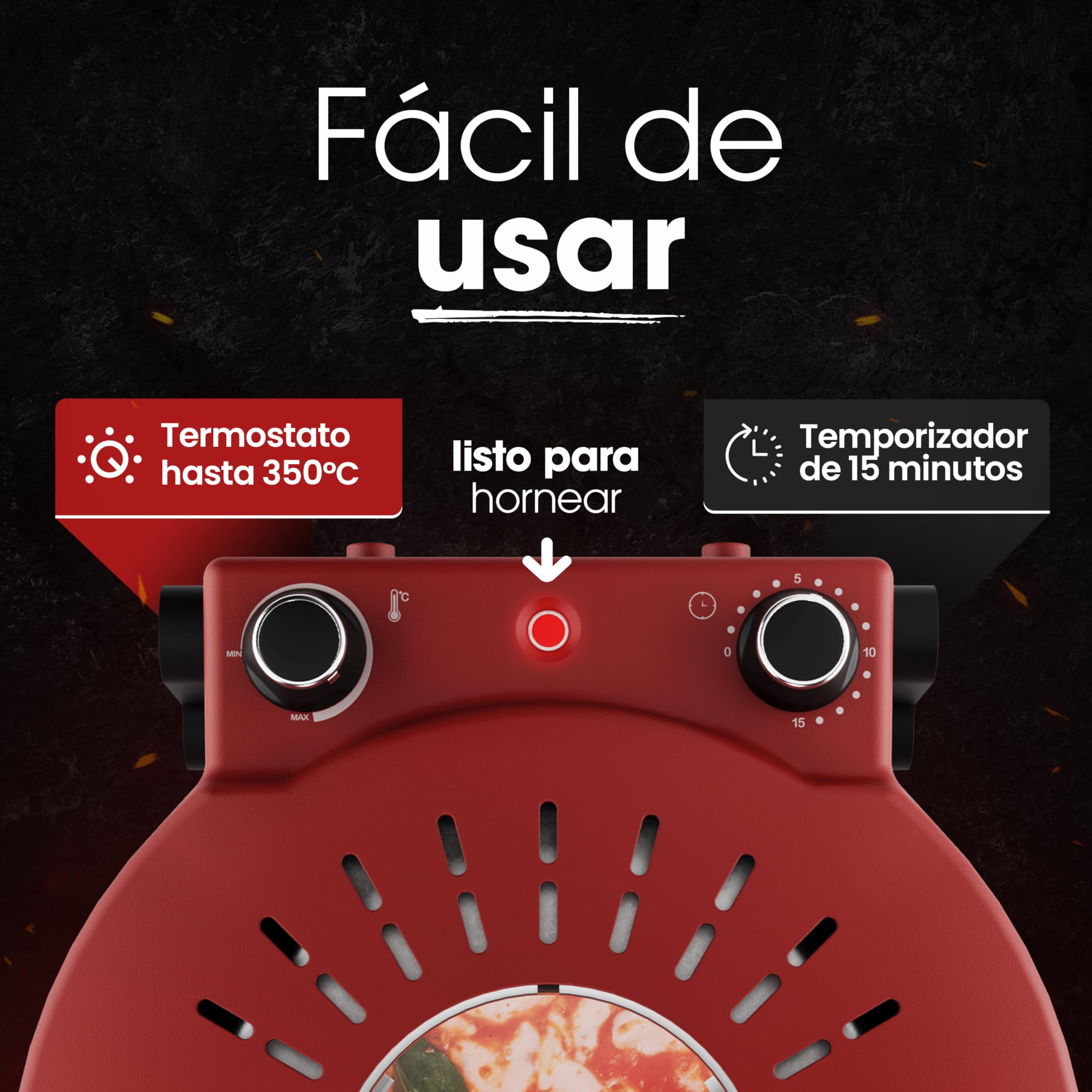 Horno de pizza Clatronic® | Pizzarette 350°C para pizza al horno de piedra en casa | también para pizzas congeladas | pizza en menos de 5 minutos | incl. piedra de pizza Ø32cm y accesorios | PM 3787