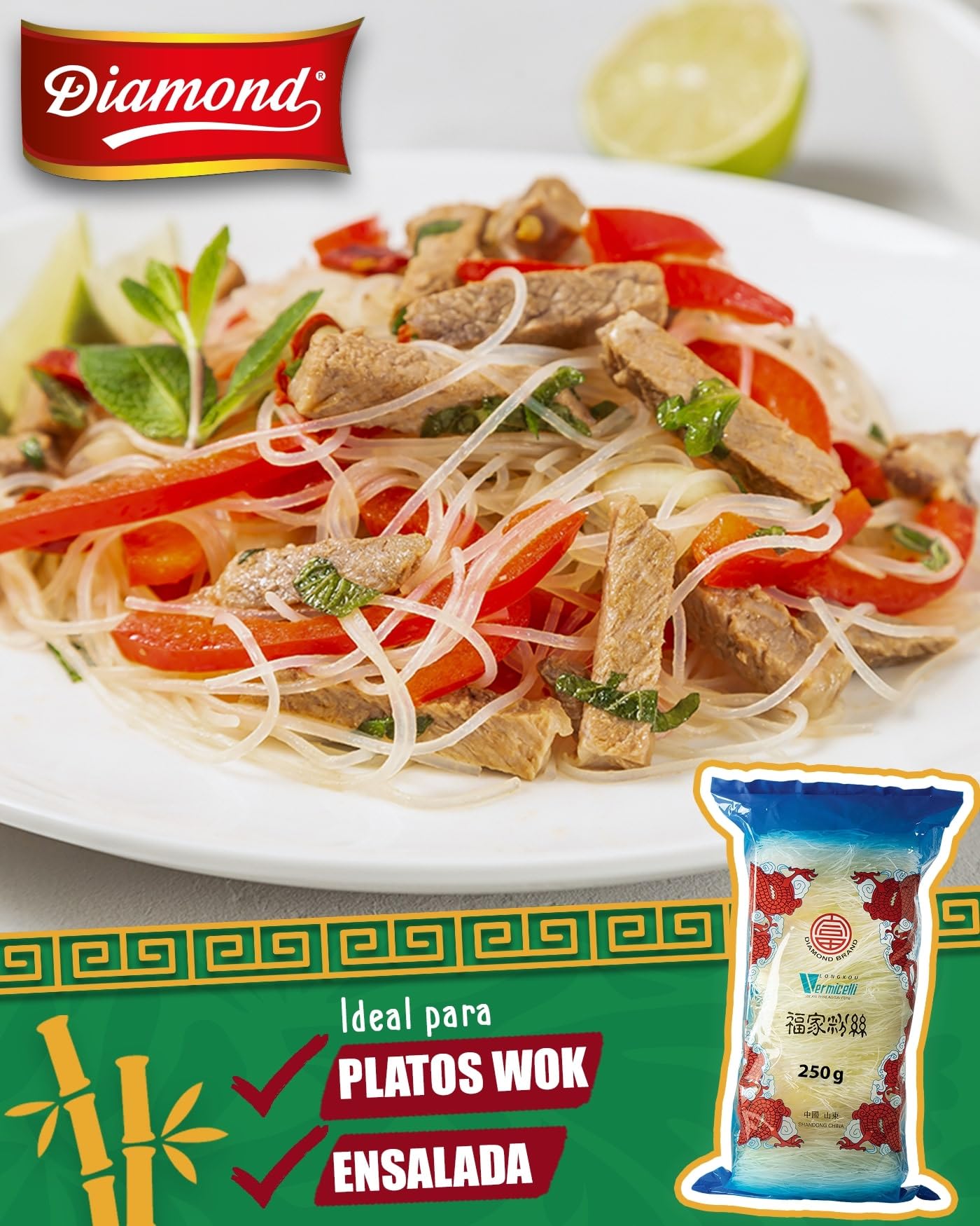 DIAMOND Fideos de cristal, fideos largos, naturalmente veganos y sin gluten - 1 x 250 g - 3