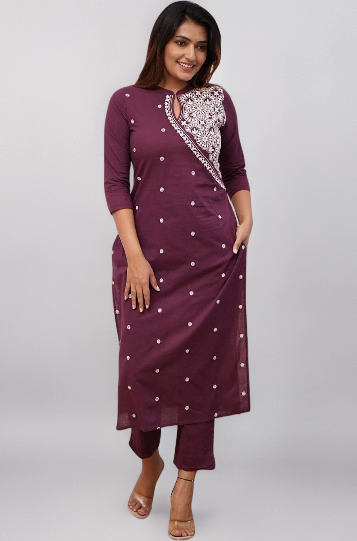 Kurta Set for Women | Women Kurta Pant Set |Cotton Blend Embroidered Regular Women Kurti Set (K-34-38)