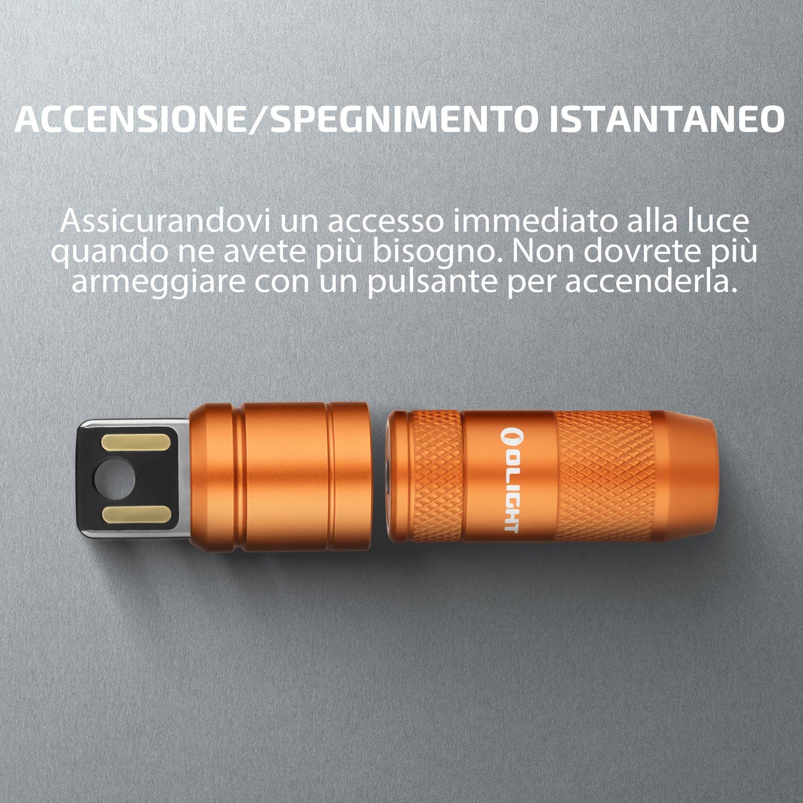 OLIGHT I Mini 2 Mini Torcia Portachiavi a LED con Base Magnetica, Ricarica USB-A, IPX6, 21m, Arancione