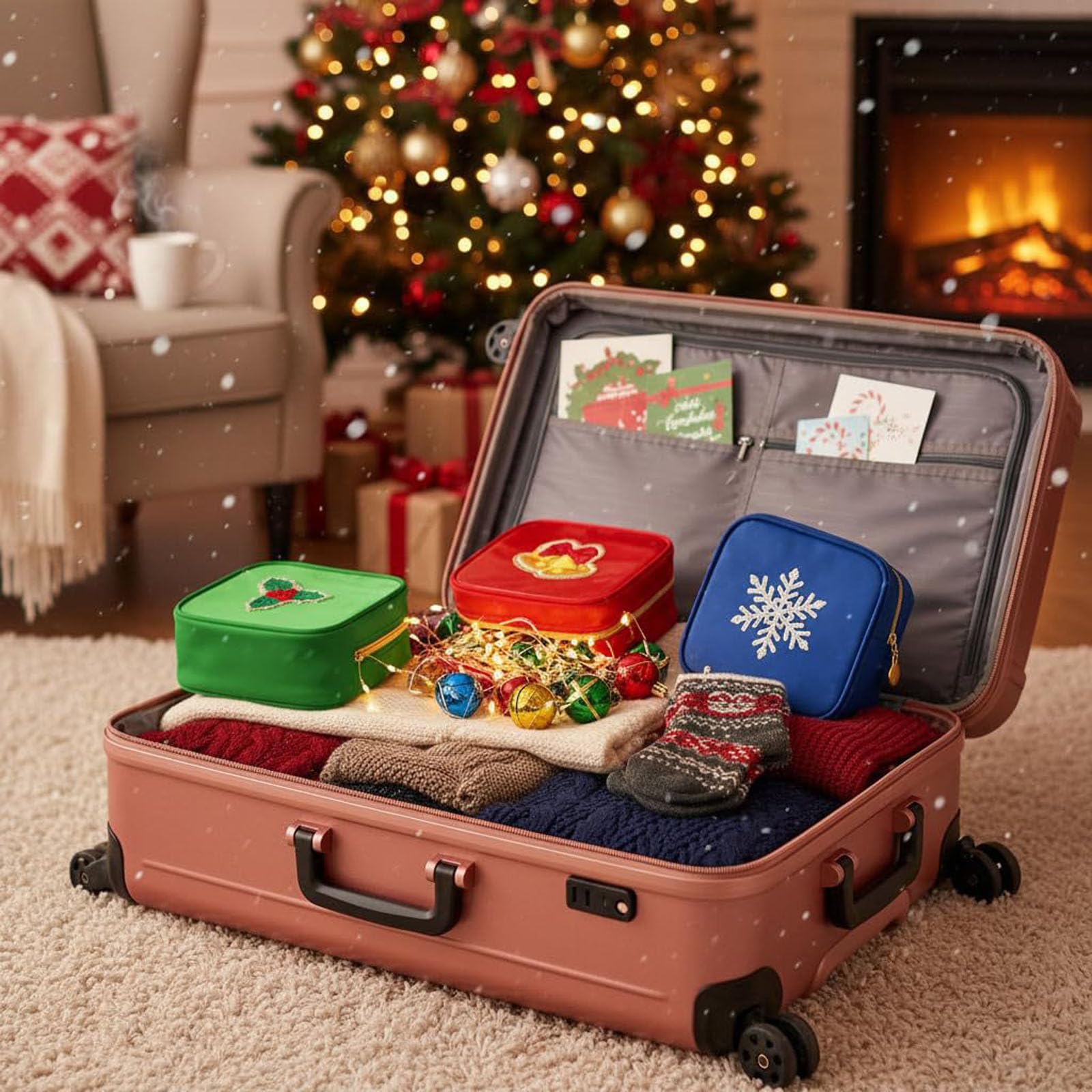 Greabuy Paquete de 6/12 bolsas de almacenamiento para festivales con cremalleras suaves, forro acolchado, bolsas llamativas para organización de objetos pequeños, rellenos de calcetines de vacaciones