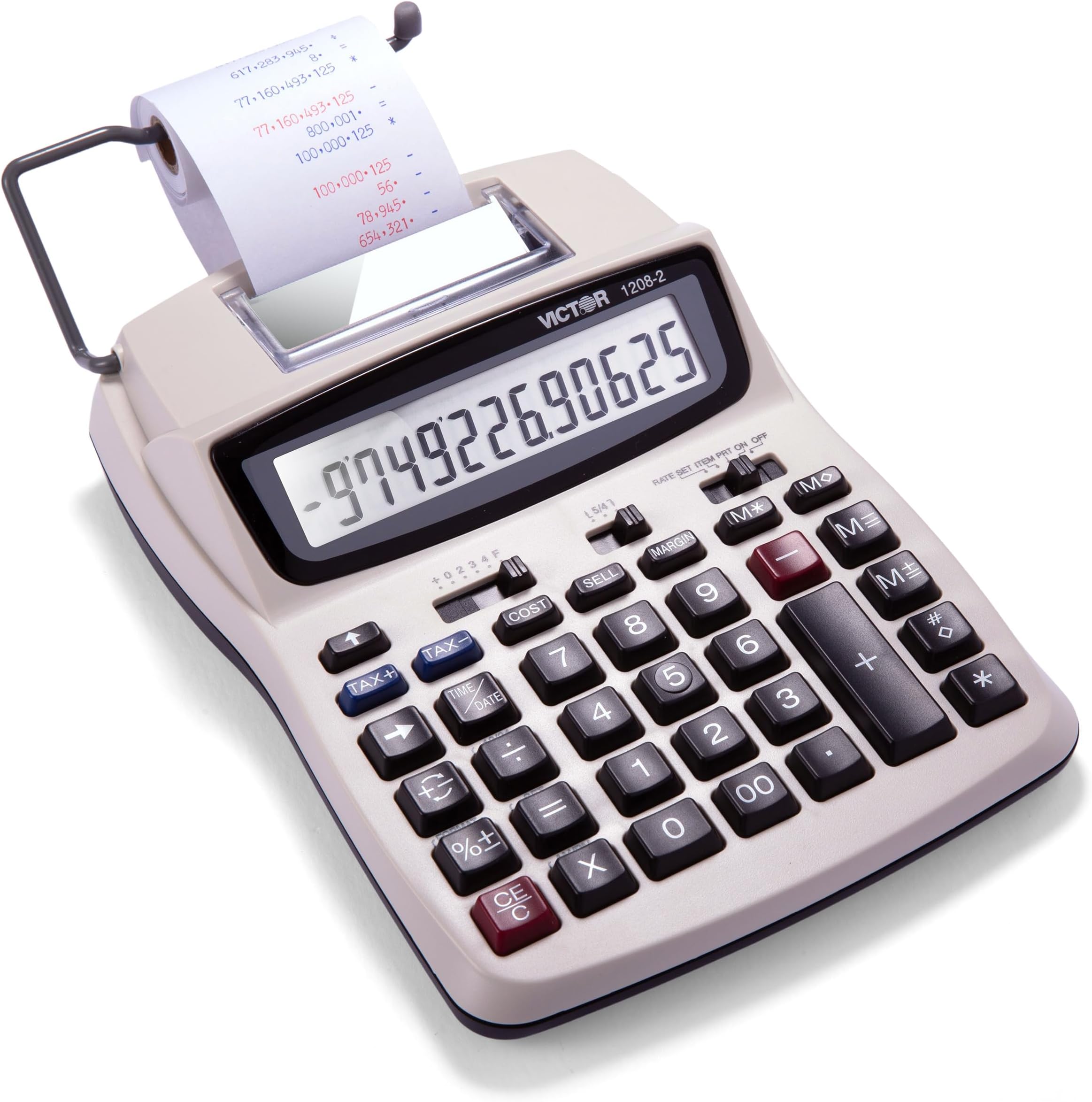 Printing Calculator, 1208-2 Compact and Reliable Adding Machine with 12 Digit LCD Display, Battery or AC Powered, Includes Adapter,White