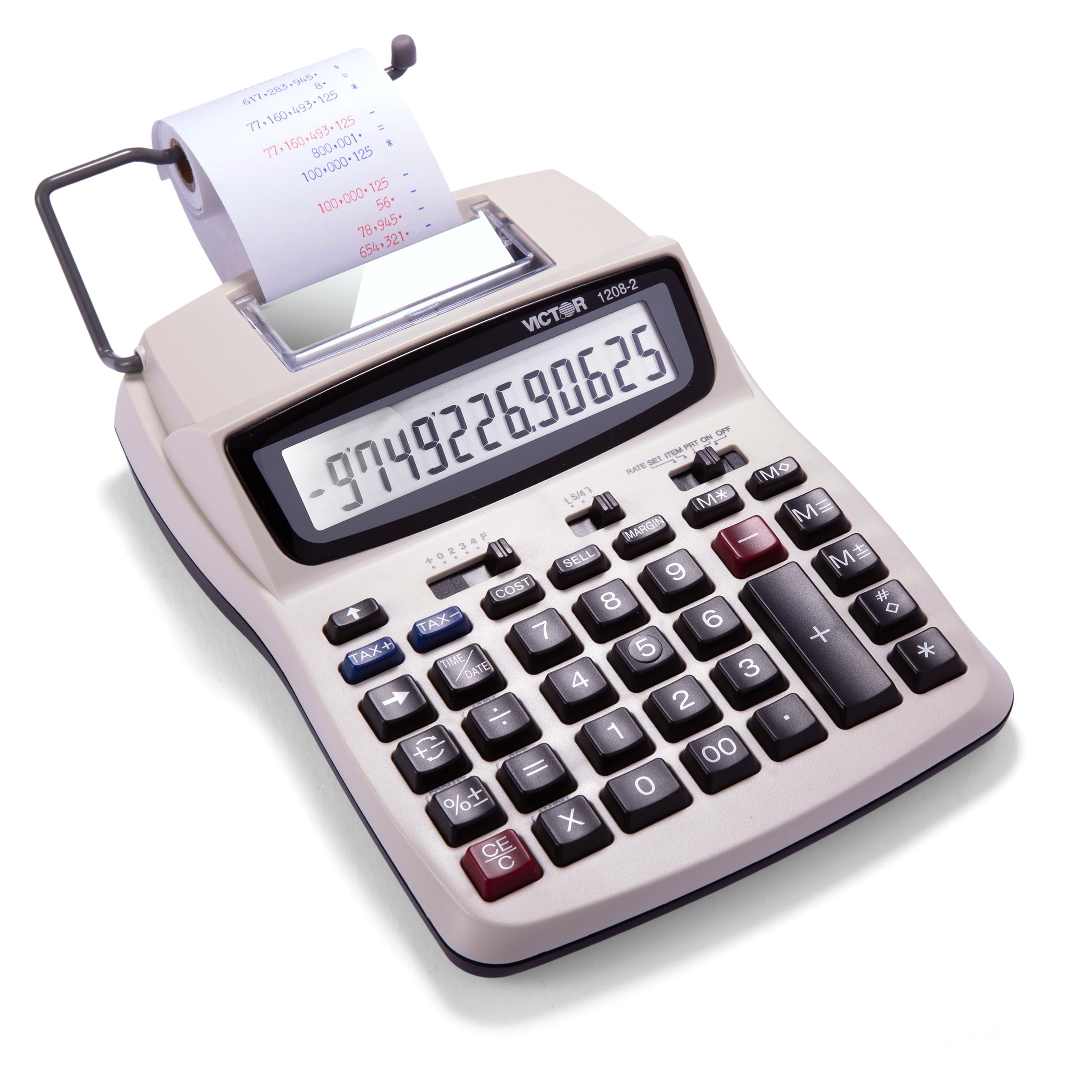 Victor Printing Calculator, 1208-2 Compact and Reliable Adding Machine with 12 Digit LCD Display, Battery or AC Powered, Includes Adapter,White