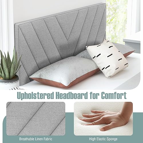 Miniatura 9 de Giantex Cabecero tapizado de lino, tablero de cama ajustable para marcos de cama de tamaño matrimonial y Queen, cabecera rectangular moderna con