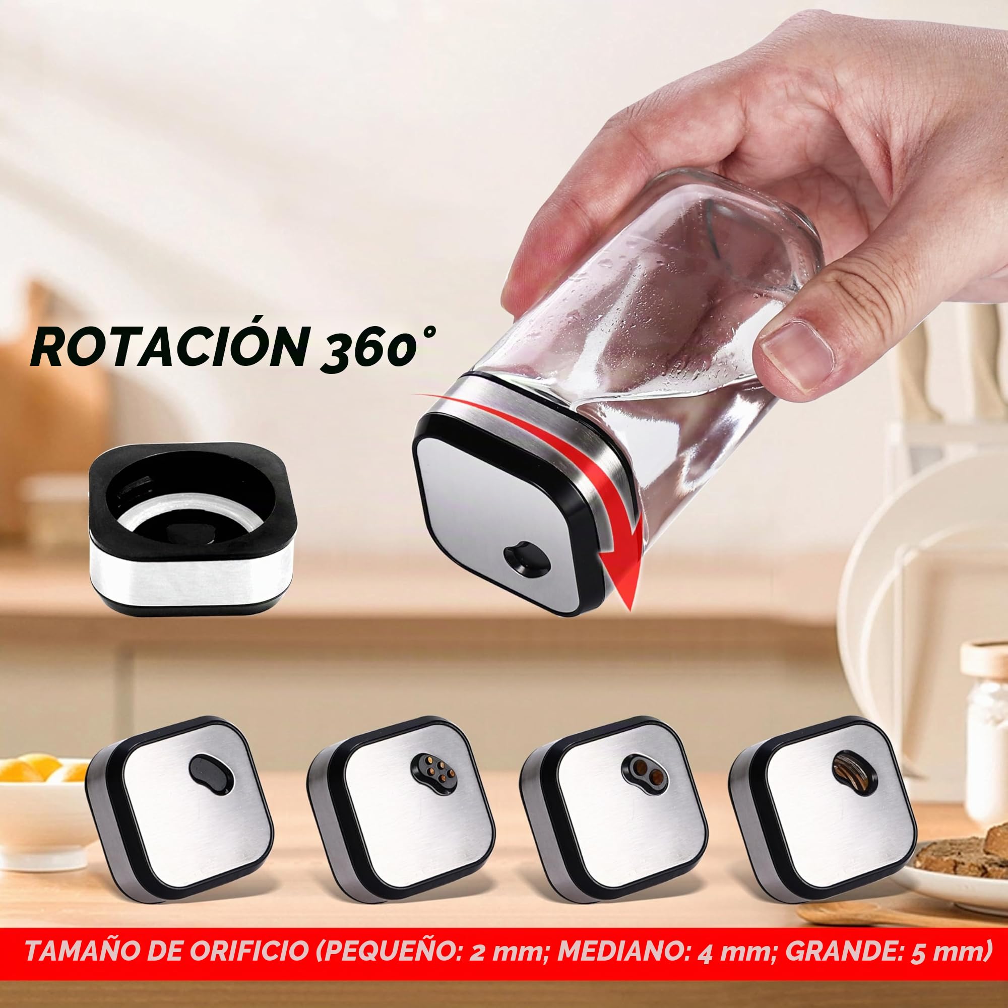 SAEIV Carro de especias giratorio de dos pisos de 360° con 12 tarros de especias de 120ml, elige el tamaño de agujero de 360°, carro de especias giratorio, organizador de especias de acero inoxidable