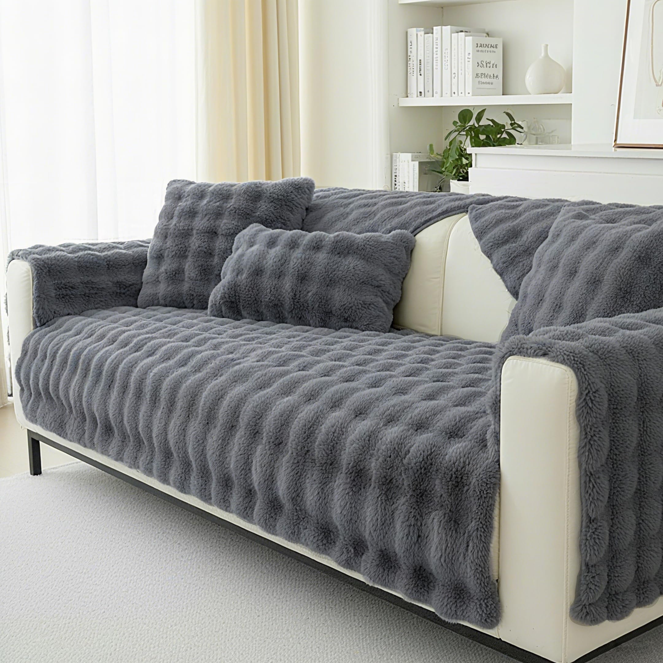 LUSCHEER Thick Rabbit Plush Sofa Covers 1 2 3 Seater