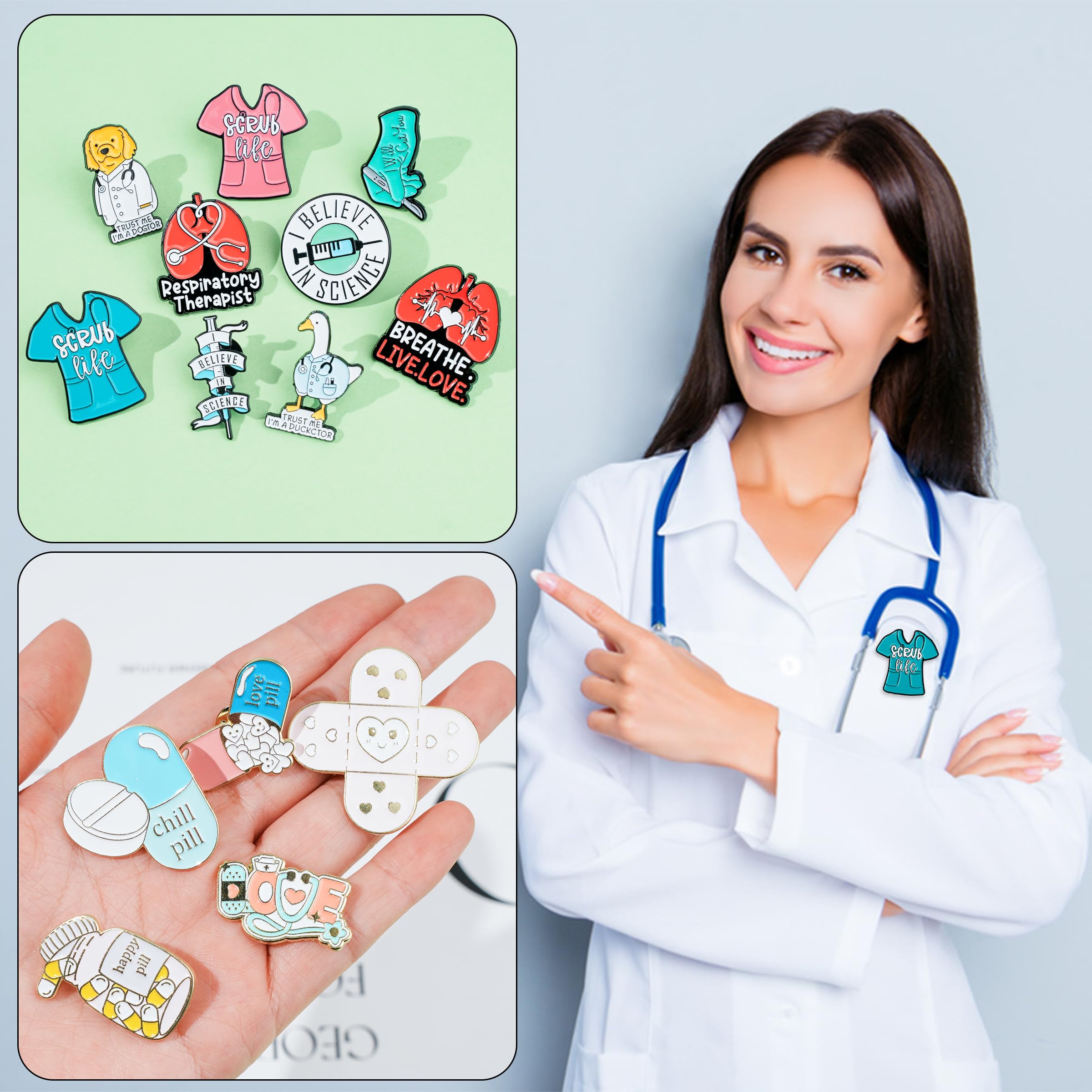 26 Stück Krankenschwester Stethoskop Emaille Pins Niedliche Brosche Pins Inspirierende Cartoon Anstecknadeln Abzeichen Arzt für Krankenschwestern Tag Geschenke Hut Jacke Tasche Dekor